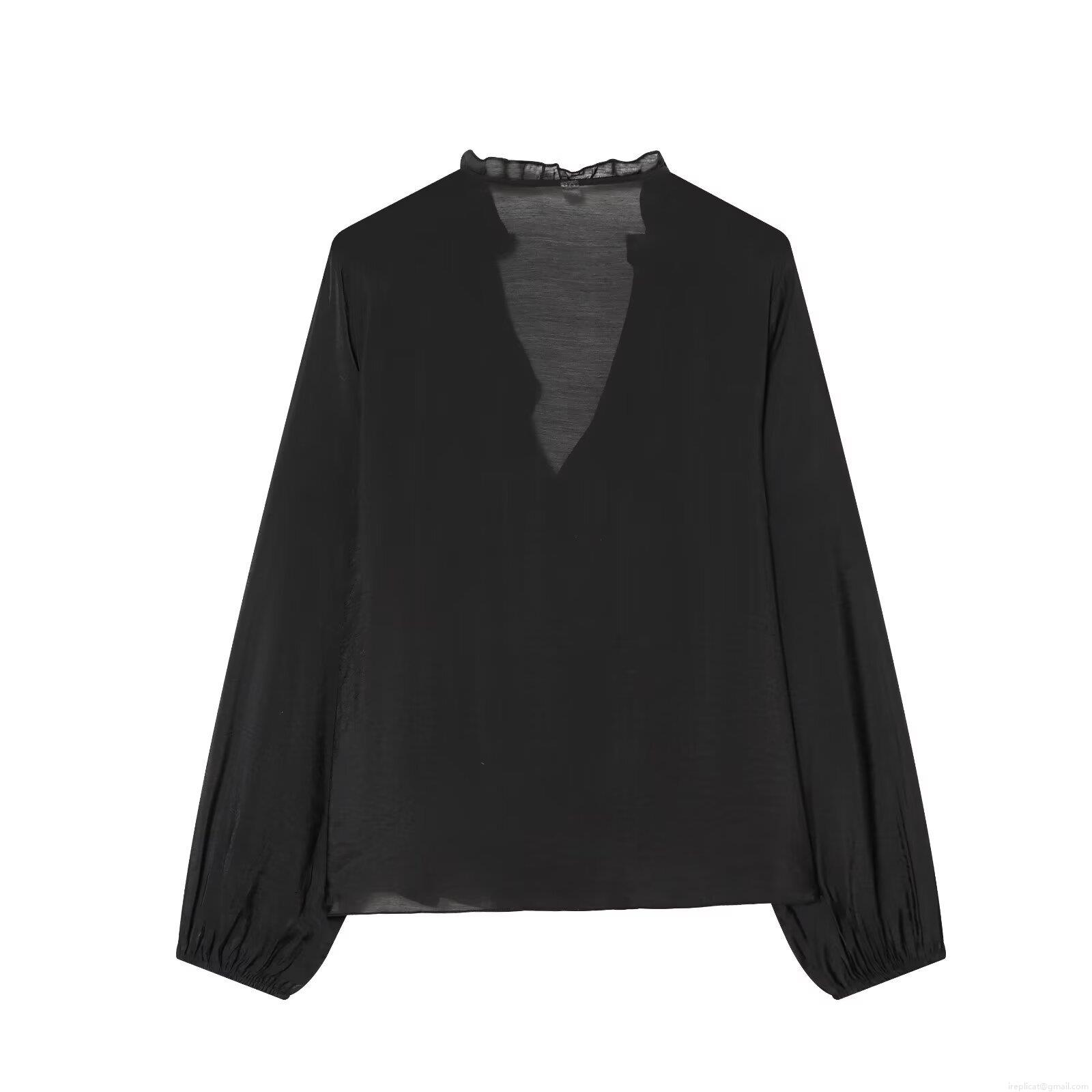 French Style Women's V-Neck Ruffle Blouse Elegant Solid Color Long Bubble Sleeve Polyester Mesh Shirt Sweet Loose Fit Casual Daily Tops for Ladies French Style Women's V-Neck Ruffle Blouse Elegant Solid Color Long Bubble Sleeve Polyester Mesh Shirt Sweet Loose Fit Casual Daily Tops for Ladies