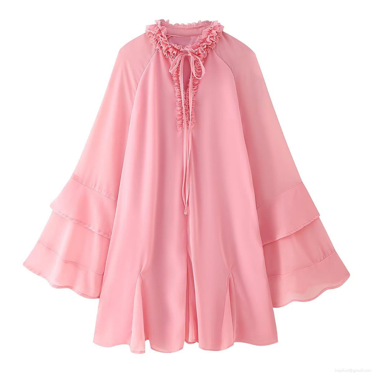 Bohemian Ruffle Chiffon Blouse For Women Tiered Flared Sleeve Tie Neck Loose Fit Summer Tunic Top Elegant Vacation Shirt Solid Color Chic Apparel Bohemian Ruffle Chiffon Blouse For Women Tiered Flared Sleeve Tie Neck Loose Fit Summer Tunic Top Elegant Vacation Shirt Solid Color Chic Apparel