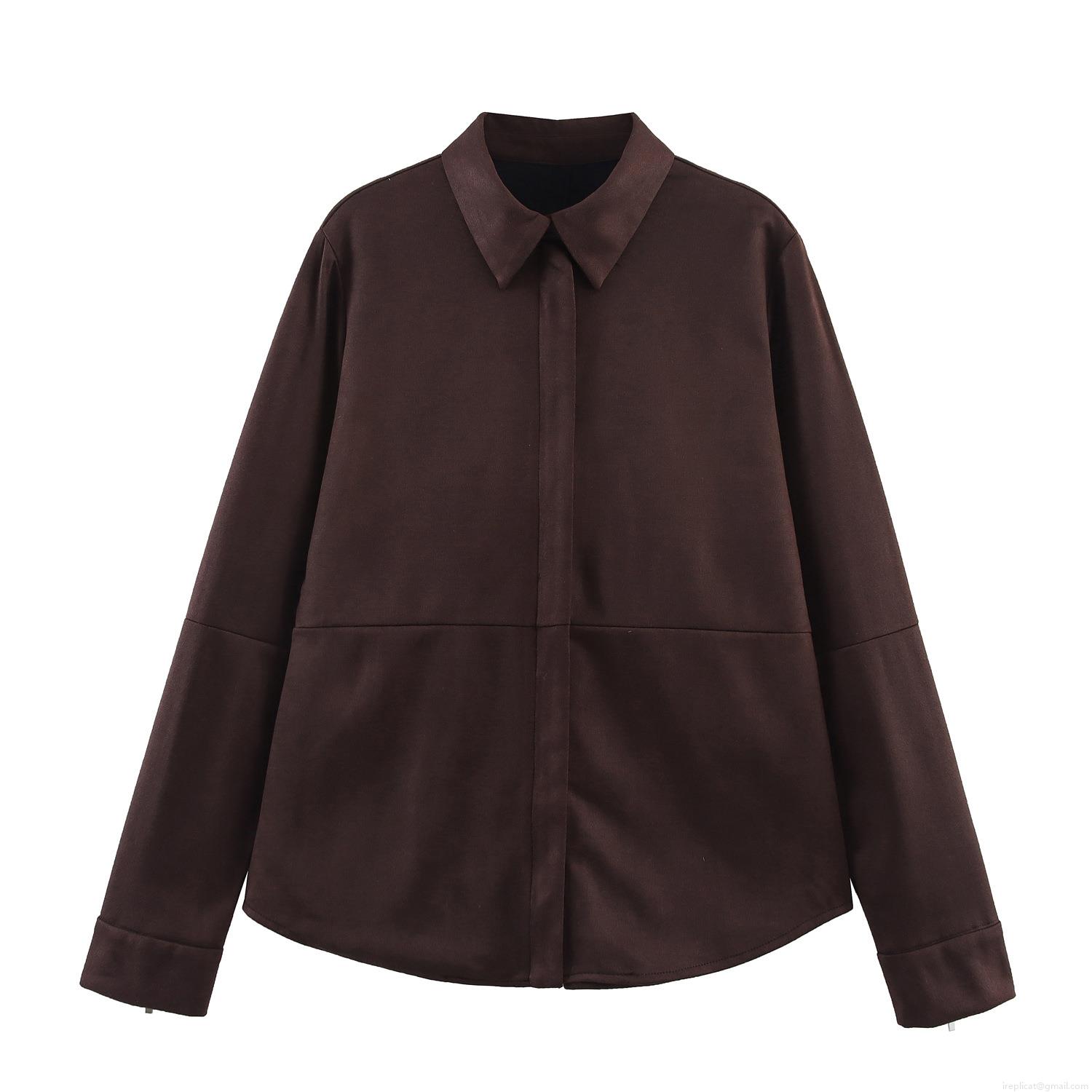 Women Autumn Winter Faux Suede Long Sleeve Shirt Zipper Cuff Slim Fit Lapel Collar Coffee Solid Color Casual Blouse Fashion Jacket Top Women Autumn Winter Faux Suede Long Sleeve Shirt Zipper Cuff Slim Fit Lapel Collar Coffee Solid Color Casual Blouse Fashion Jacket Top