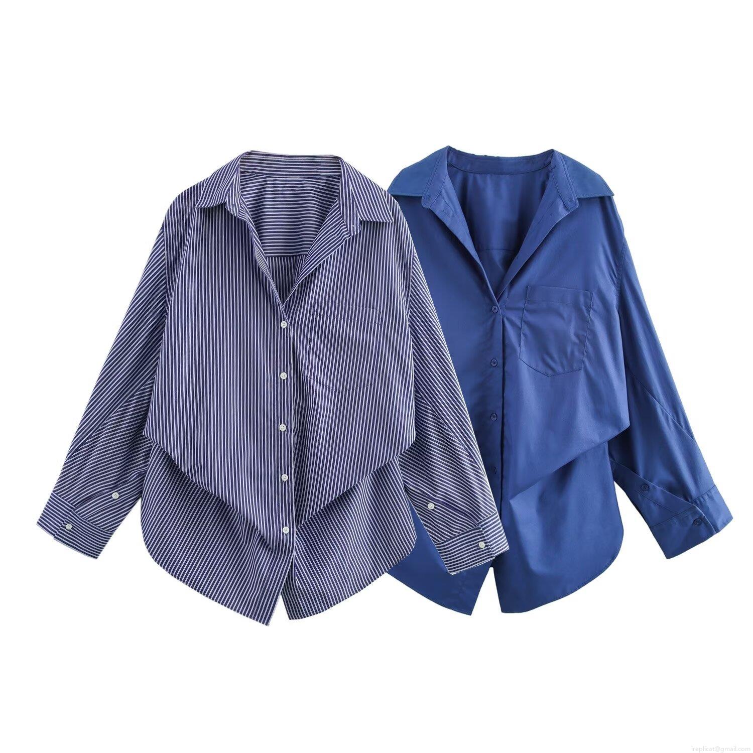 Women's Fashion Oversized Batwing Sleeve Poplin Shirt Casual Striped Solid Long Sleeve Button Down Blouse Top for Spring Autumn Streetwear Women's Fashion Oversized Batwing Sleeve Poplin Shirt Casual Striped Solid Long Sleeve Button Down Blouse Top for Spring Autumn Streetwear