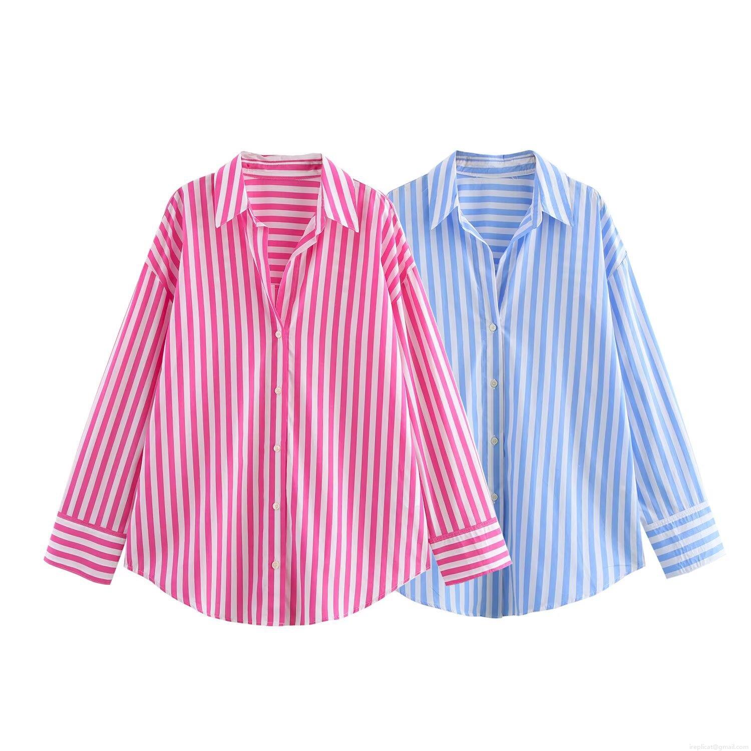 French Niche Striped Loose Casual Button Down Shirt For Women Poplin Polyester Long Sleeve Lapel Collar Top Daily Commute Streetwear French Niche Striped Loose Casual Button Down Shirt For Women Poplin Polyester Long Sleeve Lapel Collar Top Daily Commute Streetwear