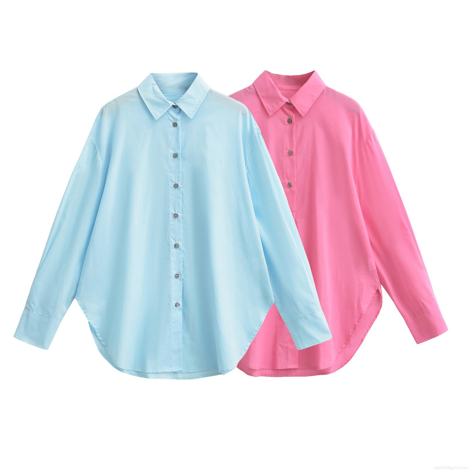 Women's Casual Cotton Long Sleeve Shirt Loose Fit Lapel Button Down Blouse Top for Autumn Streetwear Office Daily Wear