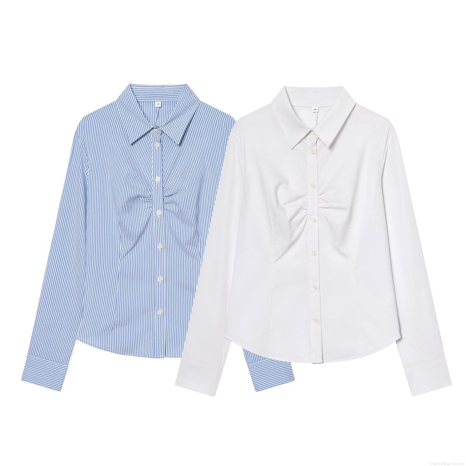 Fashion Women's Ruched Front Slim Fit Cotton Nylon Shirt Casual Long Sleeve Turn-down Collar Button Down Blouse For Office Daily Lady Fashion Women's Ruched Front Slim Fit Cotton Nylon Shirt Casual Long Sleeve Turn-down Collar Button Down Blouse For Office Daily Lady