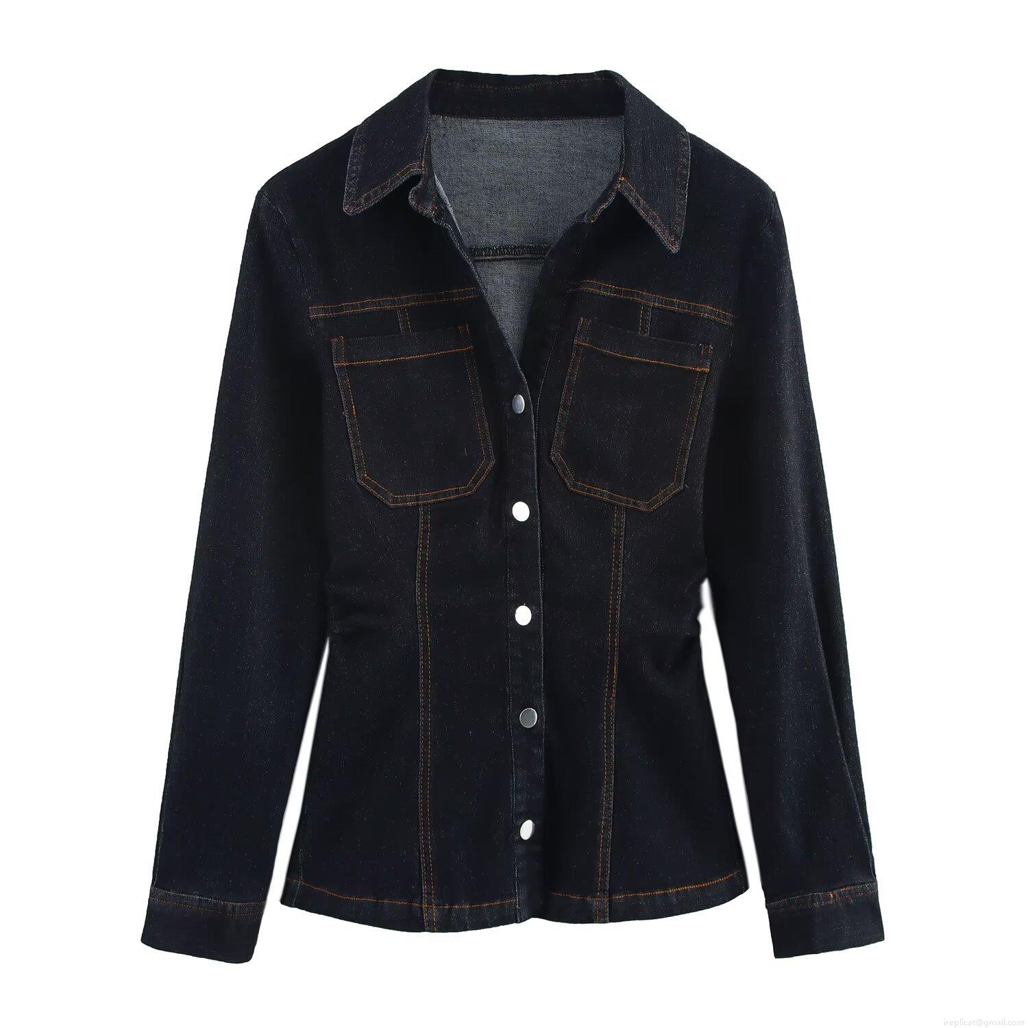 Women Slim Fit Denim Shirt Lapel Collar Long Sleeve Button Down Jean Blouse With Contrast Stitching Elegant Casual Office Lady Denim Top Women Slim Fit Denim Shirt Lapel Collar Long Sleeve Button Down Jean Blouse With Contrast Stitching Elegant Casual Office Lady Denim Top