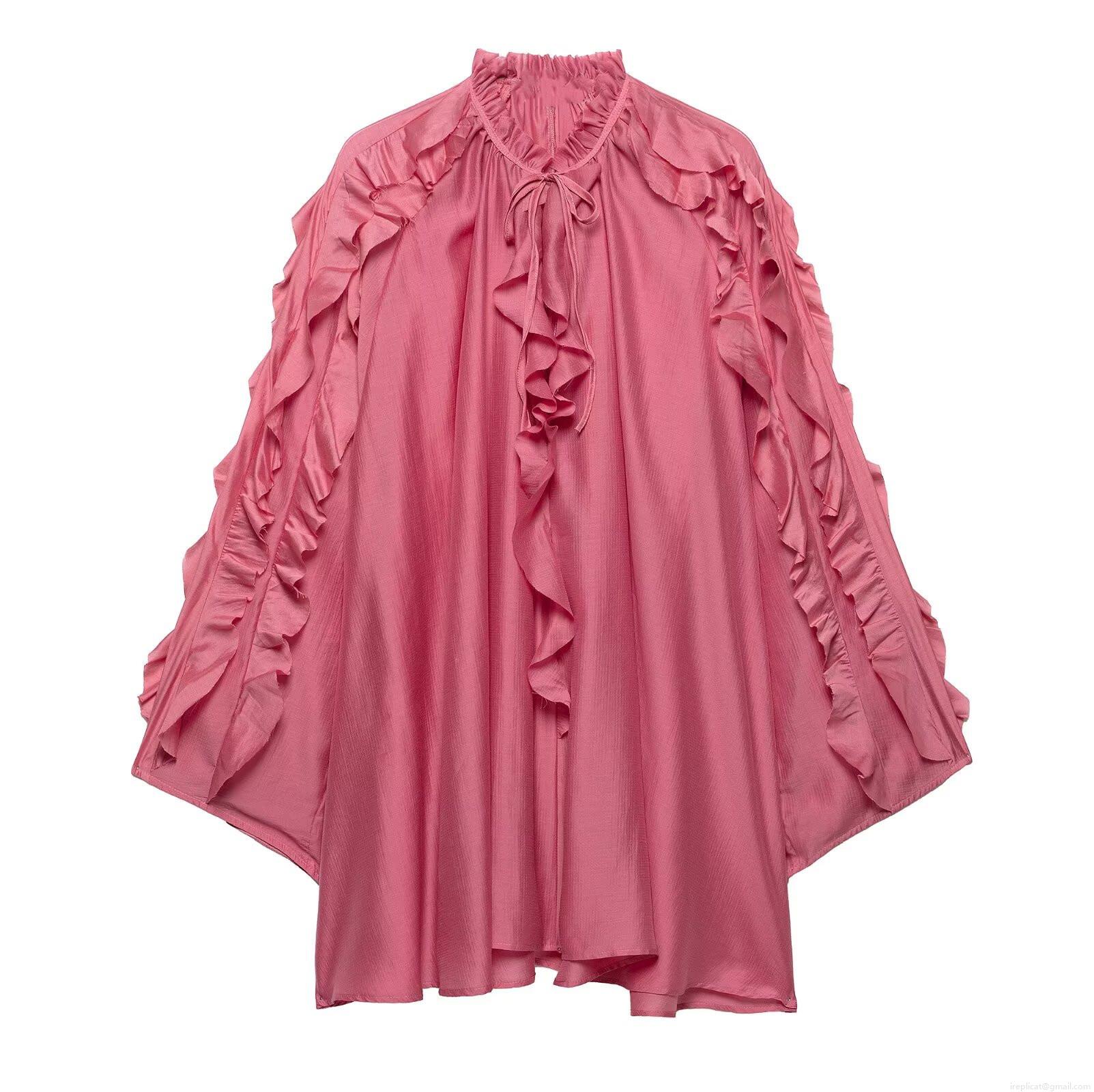 Women's Elegant Rose Red Ruffle Stand Collar Blouse Vintage Court Style Long Sleeve Tie Neck Silk Like Polyester Shirt Top For Daily Commute Festive Party Women's Elegant Rose Red Ruffle Stand Collar Blouse Vintage Court Style Long Sleeve Tie Neck Silk Like Polyester Shirt Top For Daily Commute Festive Party