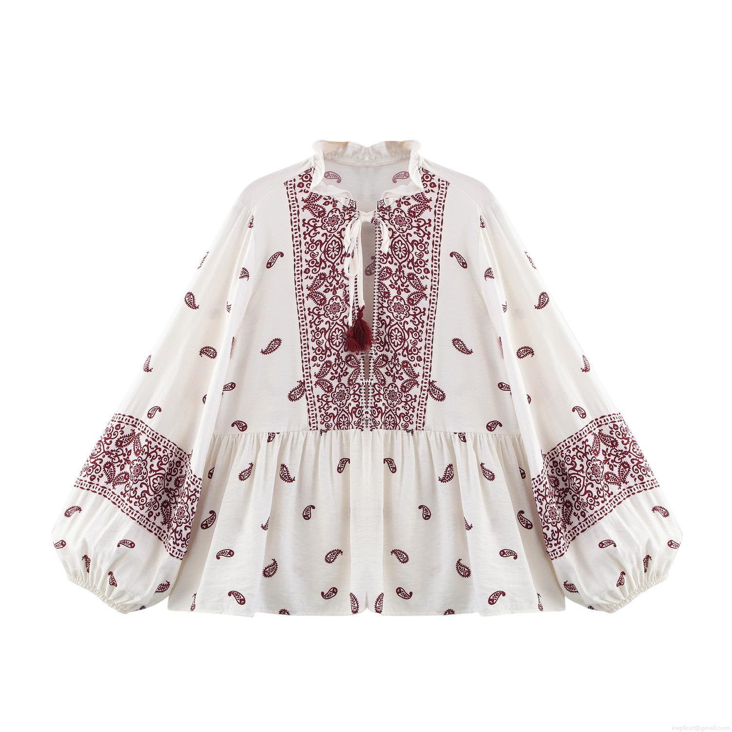 Ethnic Bohemian Print Blouse Tassel Tie Lantern Sleeve Loose Polyester Spandex Cotton Blend Top Floral Paisley Shirt for Women Casual Vacation Spring Ethnic Bohemian Print Blouse Tassel Tie Lantern Sleeve Loose Polyester Spandex Cotton Blend Top Floral Paisley Shirt for Women Casual Vacation Spring
