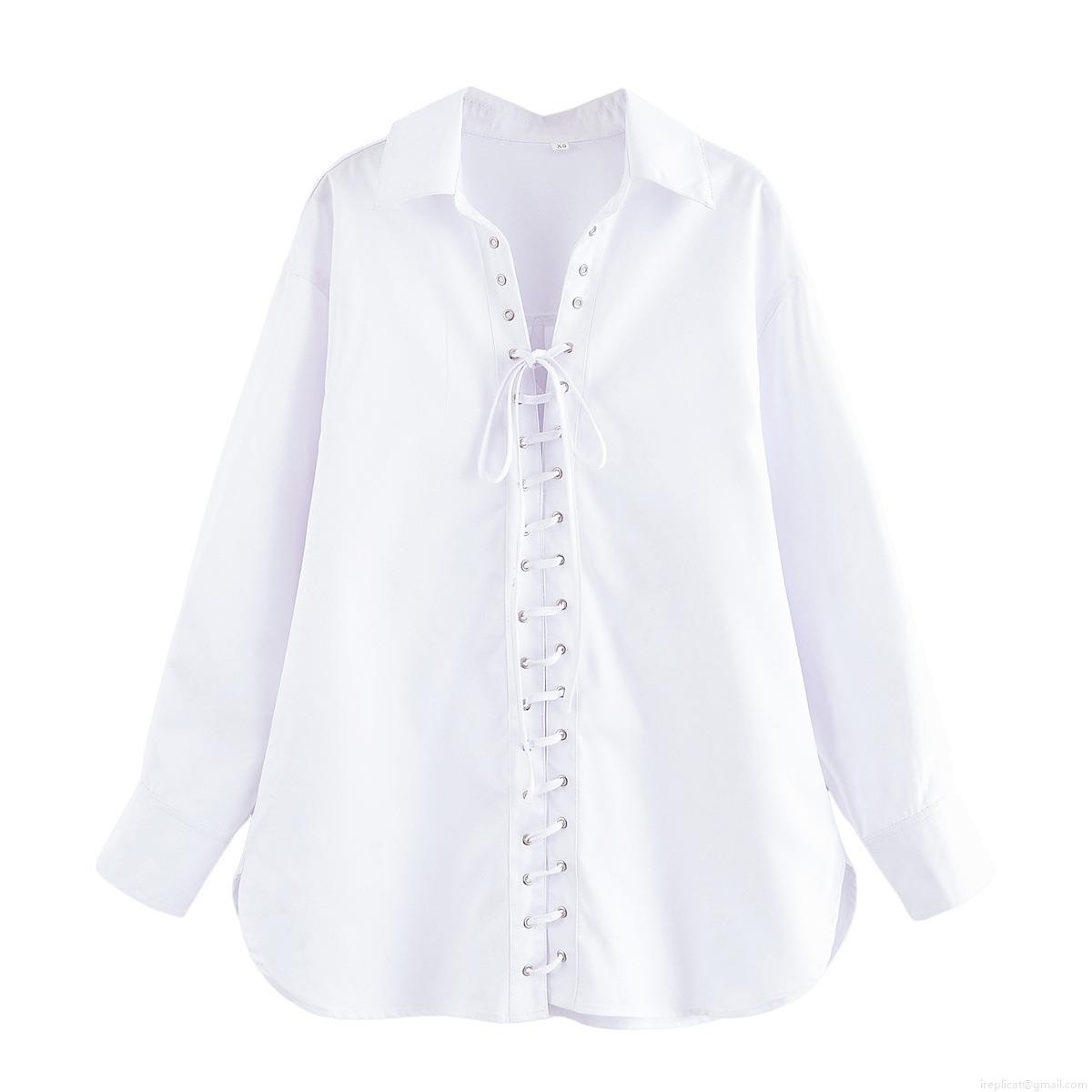 Women's Casual Long Sleeve Blouse Cotton Blend Lace-Up Drawstring Shirt Turn-Down Collar Loose Pullover Top Solid Color Daily Minimalist Summer Fashion Streetwear Women's Casual Long Sleeve Blouse Cotton Blend Lace-Up Drawstring Shirt Turn-Down Collar Loose Pullover Top Solid Color Daily Minimalist Summer Fashion Streetwear