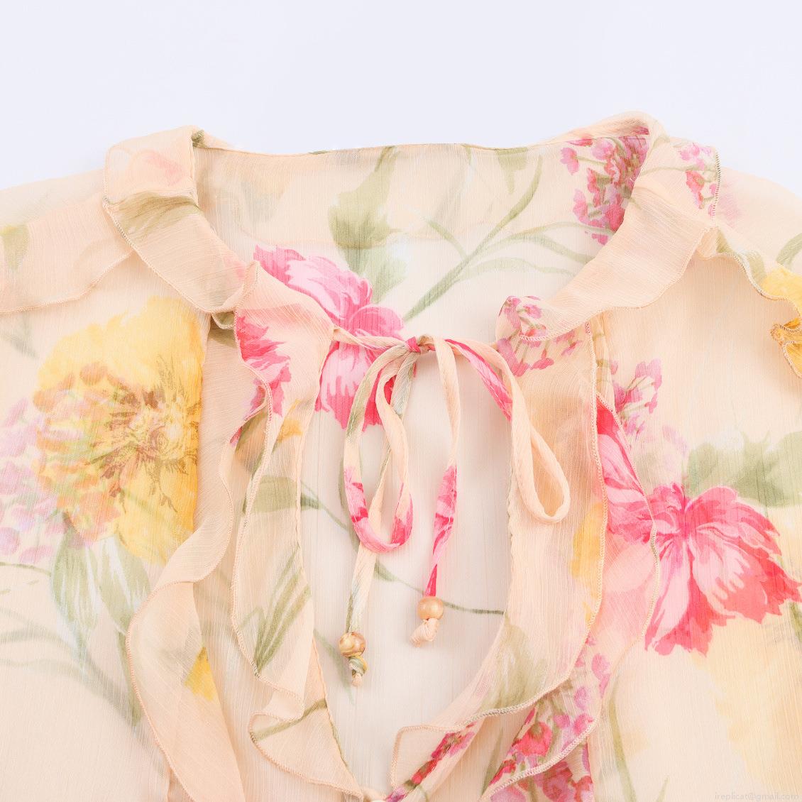 Sweet Women Floral Print Chiffon Blouse Elegant Ruffle Tie Neck Long Sleeve Semi-Transparent Lightweight Tops Fashion Flower Shirt For Women Sweet Women Floral Print Chiffon Blouse Elegant Ruffle Tie Neck Long Sleeve Semi-Transparent Lightweight Tops Fashion Flower Shirt For Women