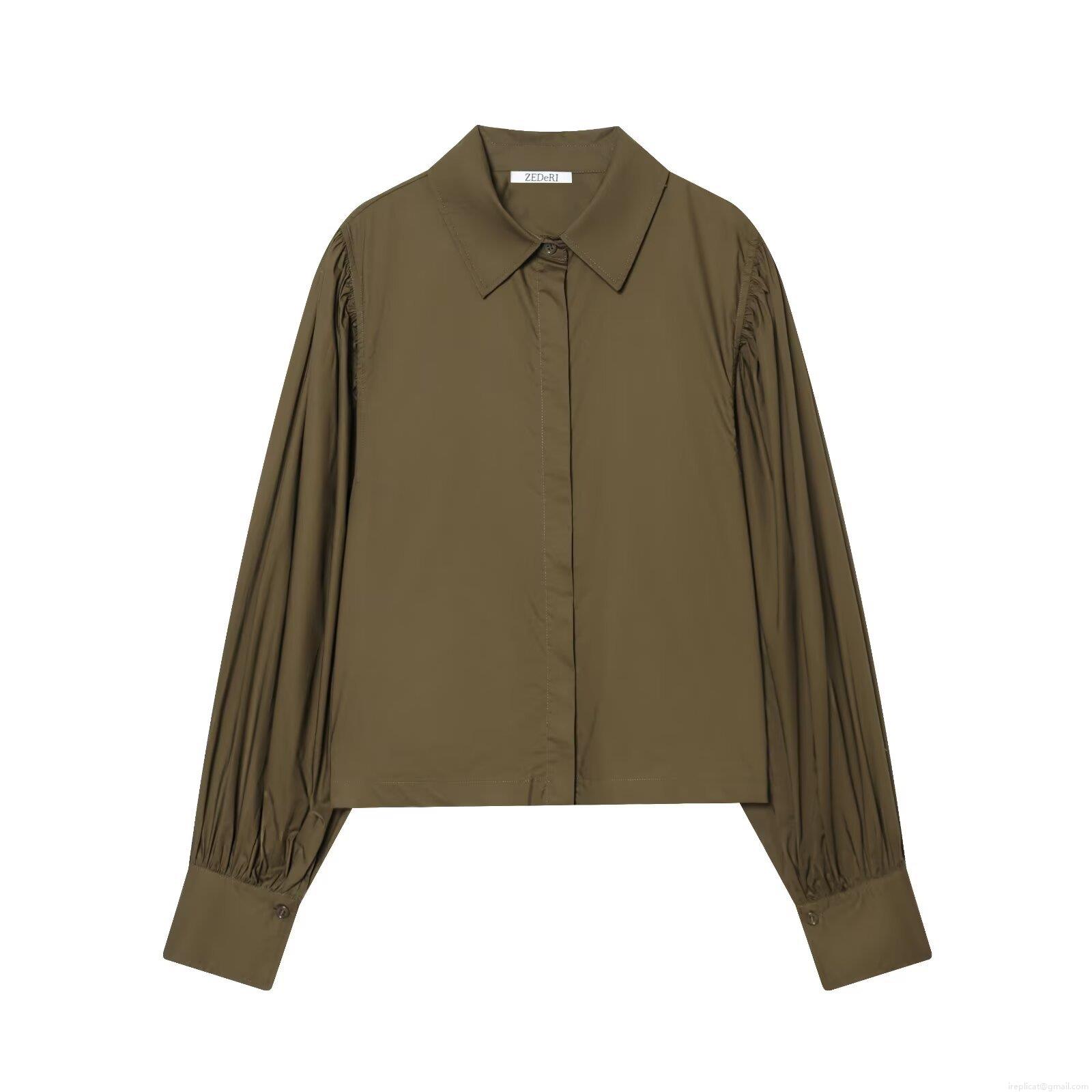 Elegant Women Puff Sleeve Poplin Blouse Long Sleeve Smocked Pleated Shirt Casual Solid Color Office Lady Fashion Button Down Tops Elegant Women Puff Sleeve Poplin Blouse Long Sleeve Smocked Pleated Shirt Casual Solid Color Office Lady Fashion Button Down Tops