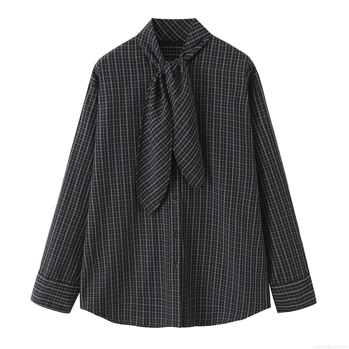 Women's Plaid Contrast Stripe Long Sleeve Shirt Bow Tie Collar Polyester Spandex Casual Blouse Top For Work Daily Autumn Winter Fashion Women's Plaid Contrast Stripe Long Sleeve Shirt Bow Tie Collar Polyester Spandex Casual Blouse Top For Work Daily Autumn Winter Fashion