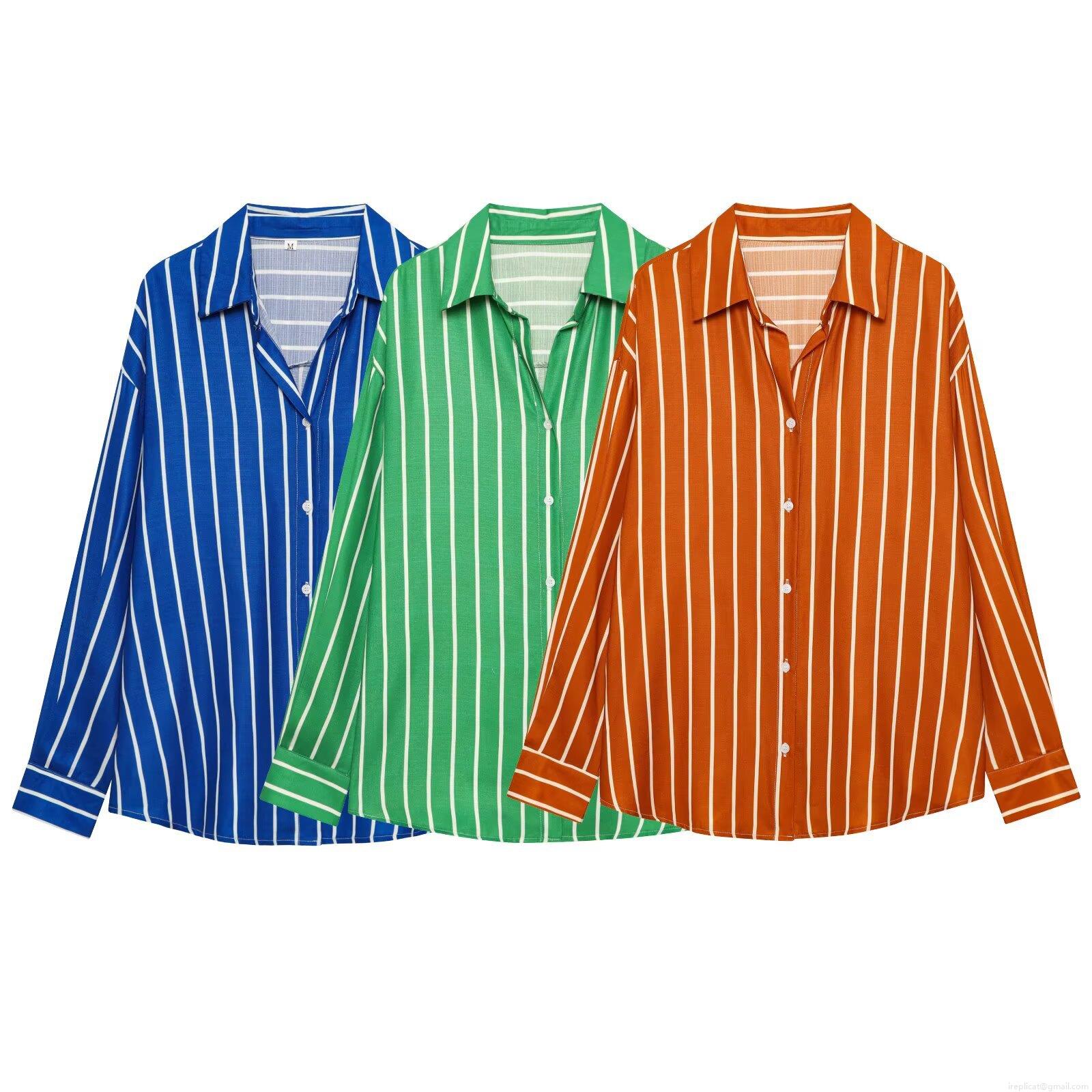 Fashionable Women's Loose Vertical Striped Long Sleeve Shirt Casual Button Down Lapel Blouse Polyester Striped Tops For Women Daily Wear Spring Autumn Fashionable Women's Loose Vertical Striped Long Sleeve Shirt Casual Button Down Lapel Blouse Polyester Striped Tops For Women Daily Wear Spring Autumn