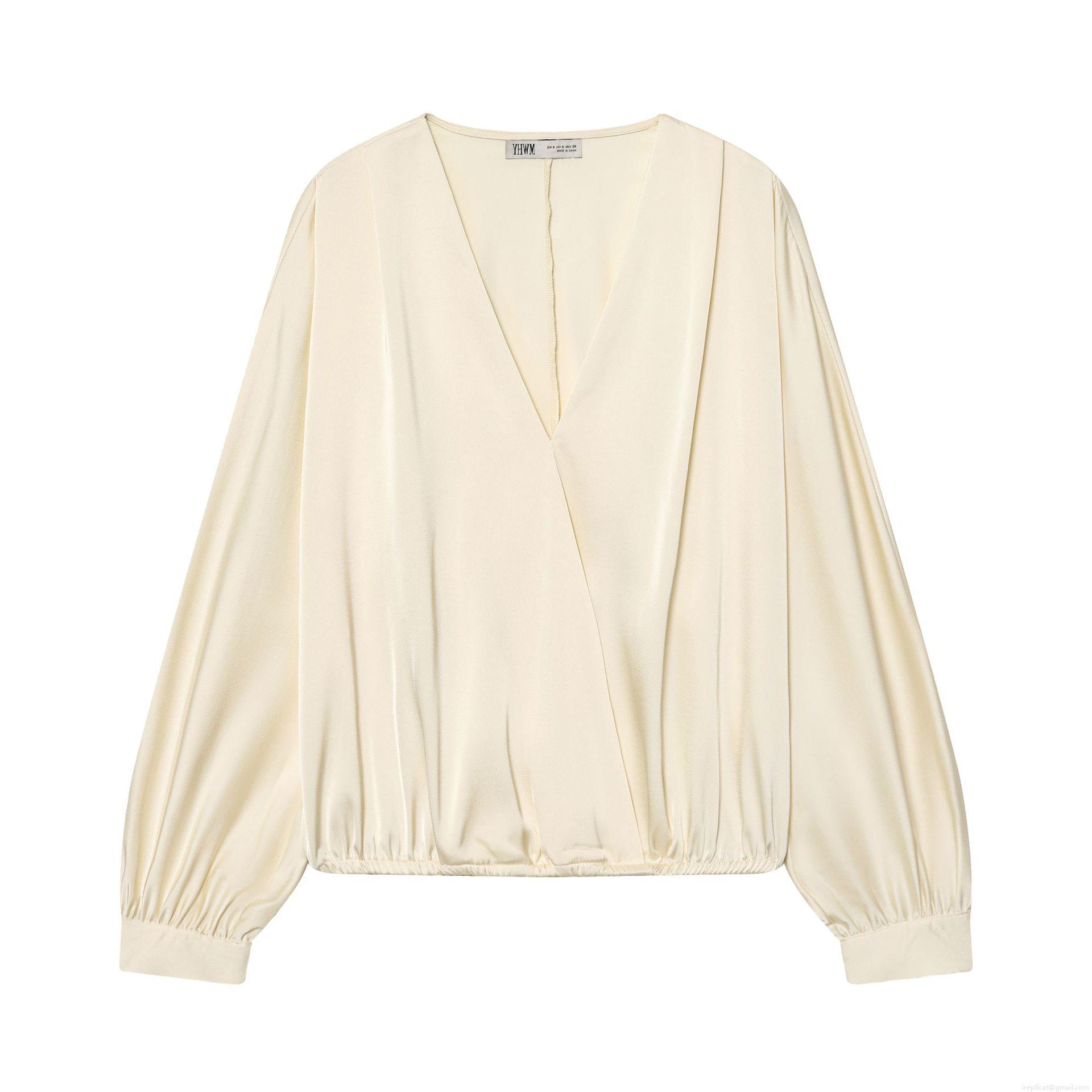 Elegant Satin Women's Blouse V-Neck Wrap Cross Over Long Sleeve Shirt Champagne Silky Smooth Lightweight Top For Casual Party Office Lady Fashion Elegant Satin Women's Blouse V-Neck Wrap Cross Over Long Sleeve Shirt Champagne Silky Smooth Lightweight Top For Casual Party Office Lady Fashion