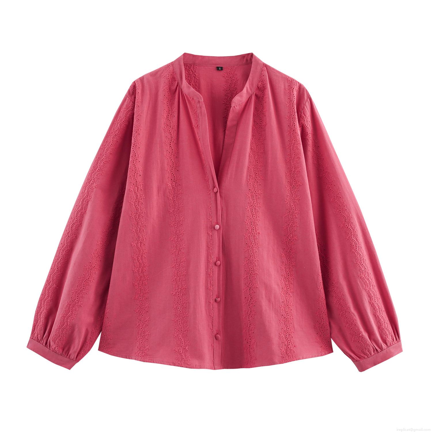 Elegant Cotton Blend Hollow Out Embroidery Long Sleeve Blouse Women V Neck Button Up Shirt For Party Dating Lady Fashion Tops Elegant Cotton Blend Hollow Out Embroidery Long Sleeve Blouse Women V Neck Button Up Shirt For Party Dating Lady Fashion Tops