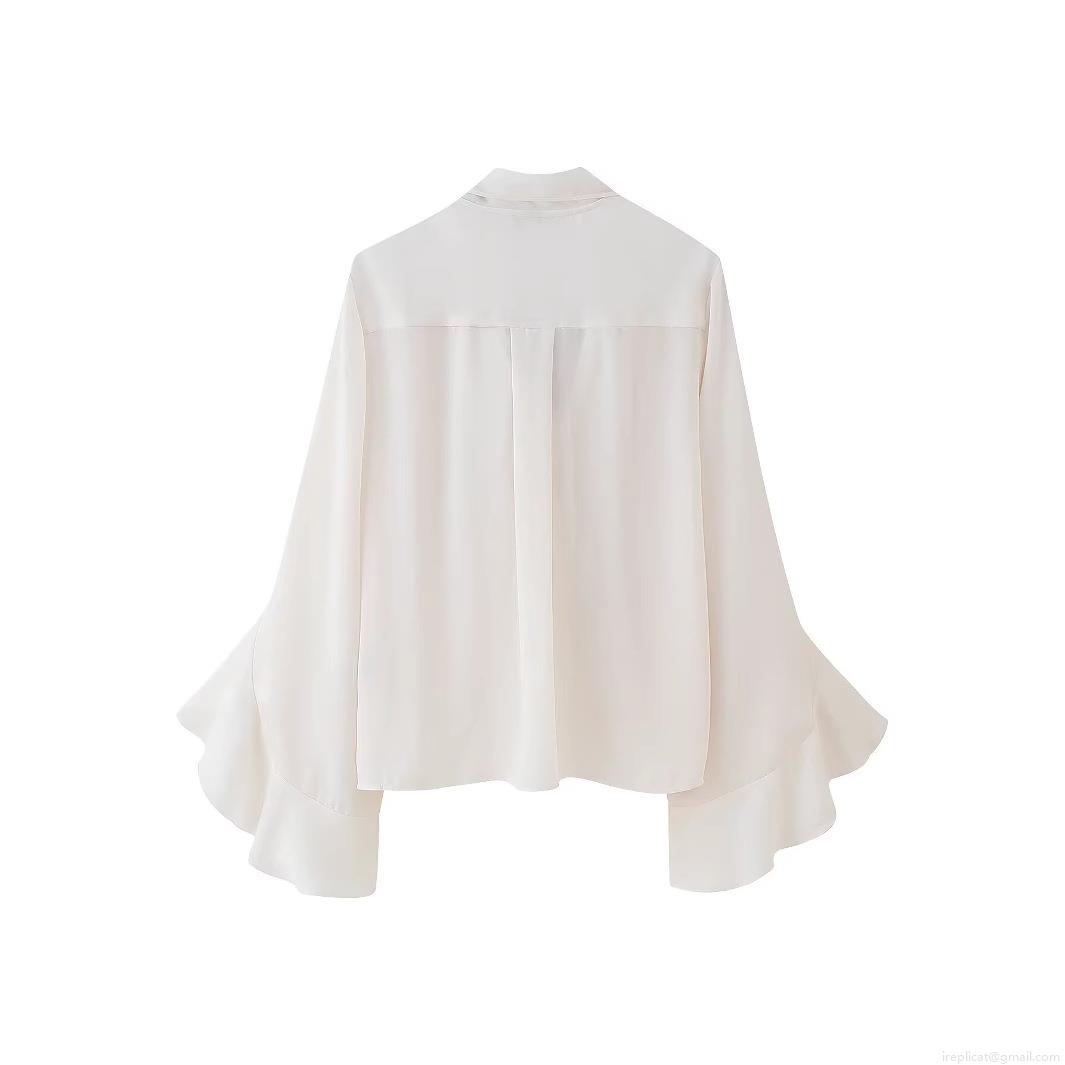 Elegant Women Chiffon Blouse Long Sleeve Ruffle Flare Cuff Bow Tie Neck Top Ivory Cream Solid Color Sweet Chic Casual Work Office Shirt For Ladies Spring Autumn Fashion Elegant Women Chiffon Blouse Long Sleeve Ruffle Flare Cuff Bow Tie Neck Top Ivory Cream Solid Color Sweet Chic Casual Work Office Shirt For Ladies Spring Autumn Fashion