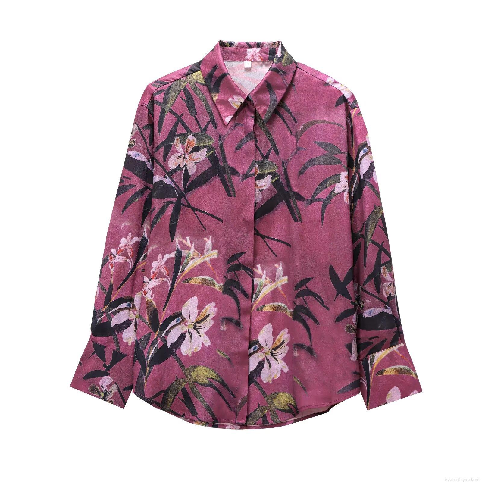Elegant Floral Print Satin Blouse For Women Long Sleeve Lapel Neck Button Down Polyester Shirt Office Lady Casual Fashion Tops Elegant Floral Print Satin Blouse For Women Long Sleeve Lapel Neck Button Down Polyester Shirt Office Lady Casual Fashion Tops