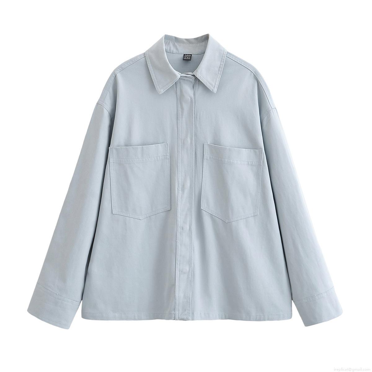 Women's Casual Solid Color Long Sleeve Button Down Shirt Blouse with Double Chest Pockets Workwear Style 100% Polyester Top for Ladies Women's Casual Solid Color Long Sleeve Button Down Shirt Blouse with Double Chest Pockets Workwear Style 100% Polyester Top for Ladies