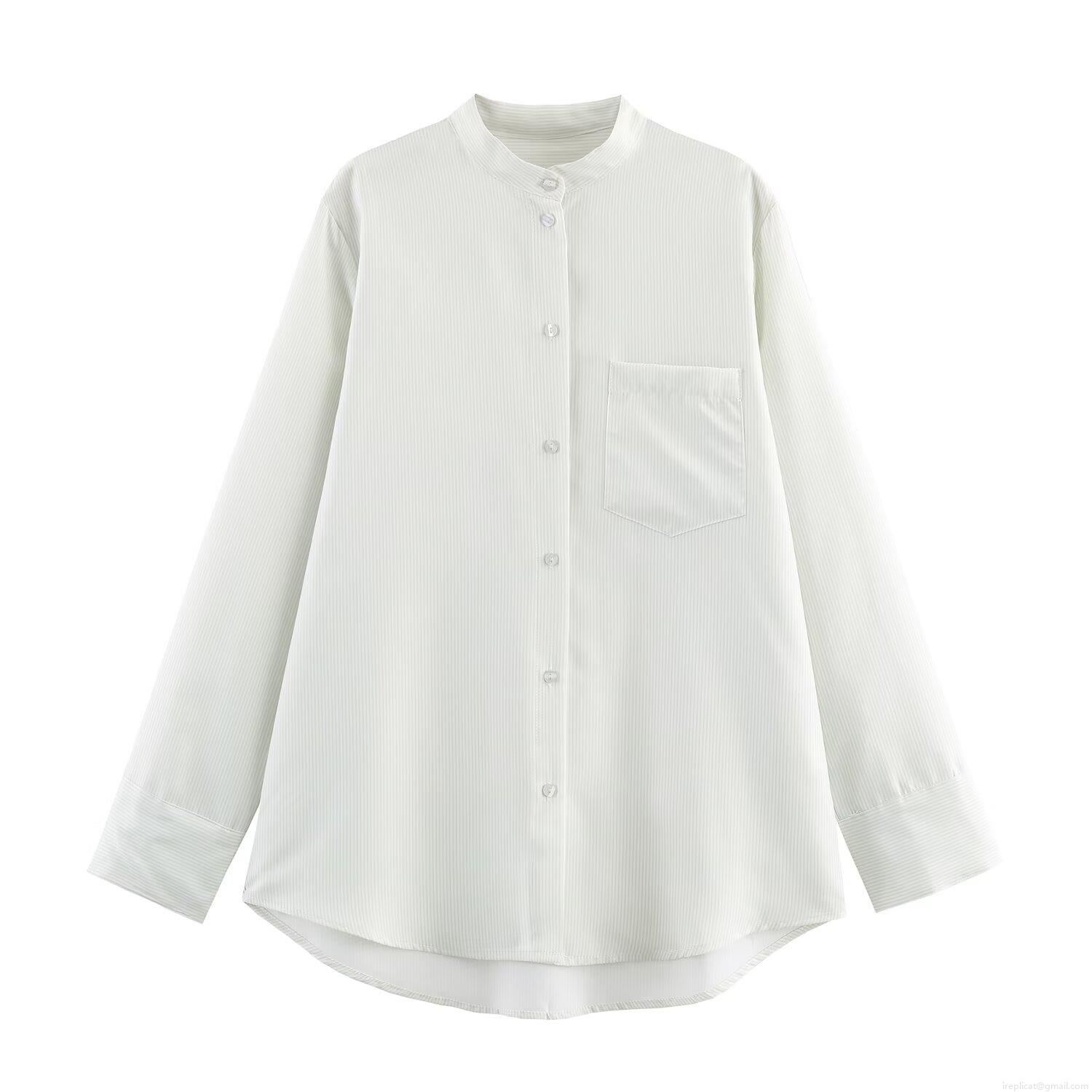 Women's Fashion Striped Long Sleeve Shirt Elegant Pleated Effect Button Down Blouse Office Lady Casual Tops Polyester Fabric With Chest Pocket