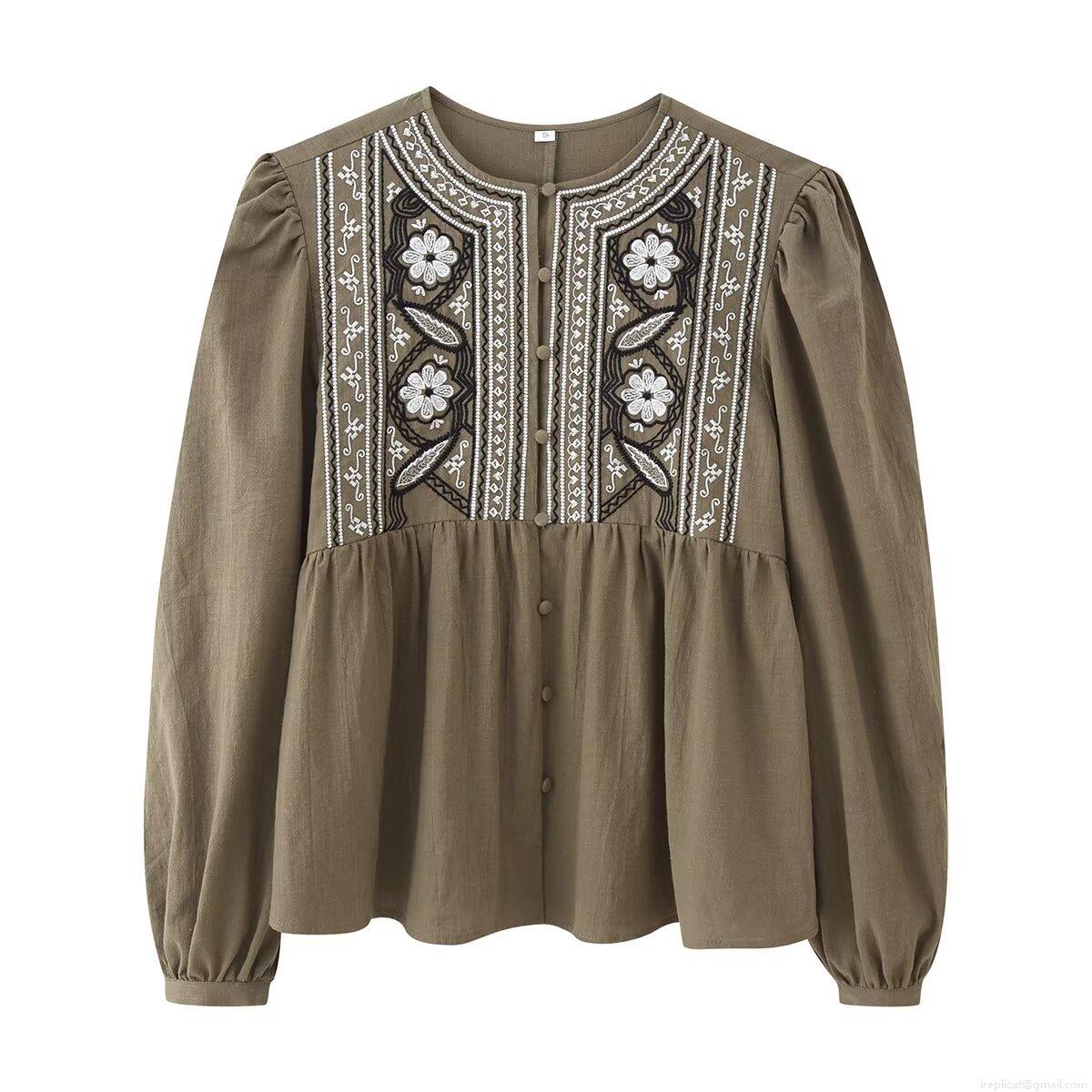 Women Bohemian Long Sleeve Embroidered Blouse Round Neck Puff Sleeve Casual Shirt Olive Green Boho Ethnic Top Socialite Style For Daily Travel Ladies Clothing Women Bohemian Long Sleeve Embroidered Blouse Round Neck Puff Sleeve Casual Shirt Olive Green Boho Ethnic Top Socialite Style For Daily Travel Ladies Clothing