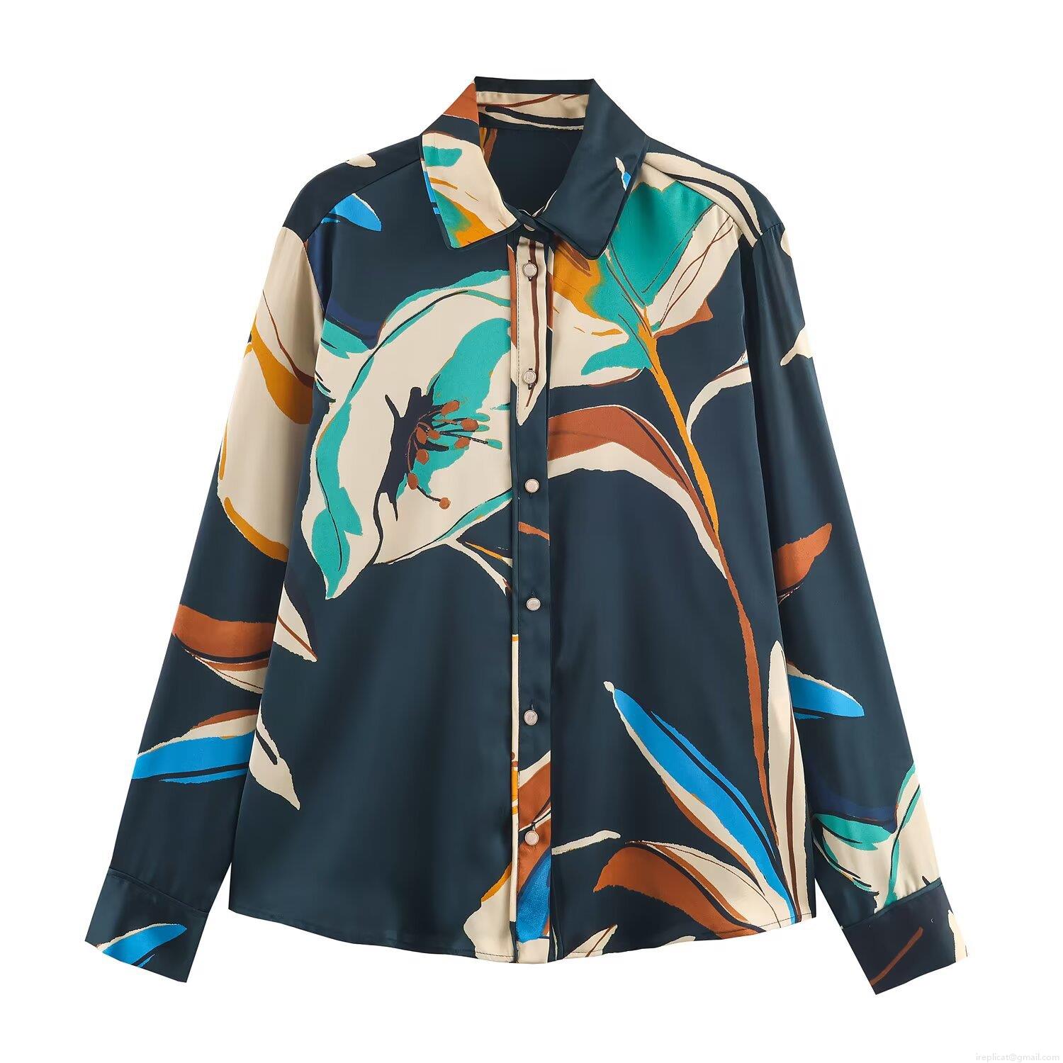Women's Elegant Satin Abstract Floral Print Long Sleeve Blouse Turn-down Collar Office Lady Button Down Shirt Tops For Party Meeting Daily Wear Women's Elegant Satin Abstract Floral Print Long Sleeve Blouse Turn-down Collar Office Lady Button Down Shirt Tops For Party Meeting Daily Wear