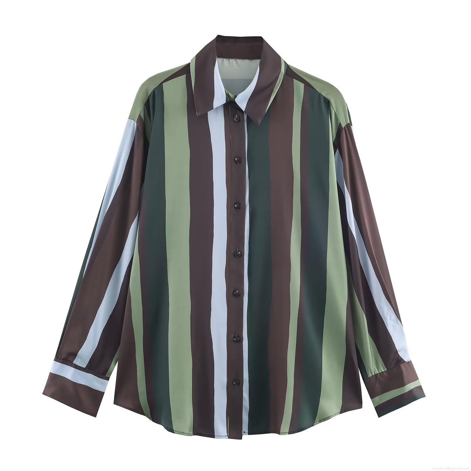 Vertical Striped Satin Blouse Women Long Sleeve Button Down Shirt Silky Polyester Tops Casual Office Wear Retro Elegant Lady Apparel Vertical Striped Satin Blouse Women Long Sleeve Button Down Shirt Silky Polyester Tops Casual Office Wear Retro Elegant Lady Apparel