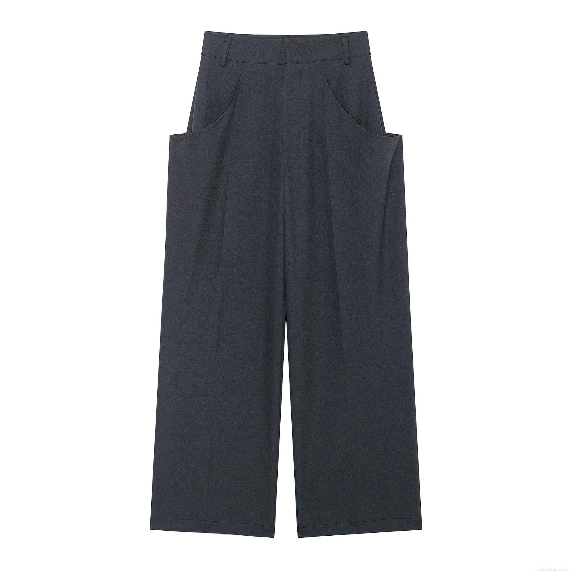Women's High Waist Wide Leg Casual Trousers 100% Polyester Fabric Large Curved Pockets Design Streetwear Minimalist Style Solid Color Fall Winter Long Pants