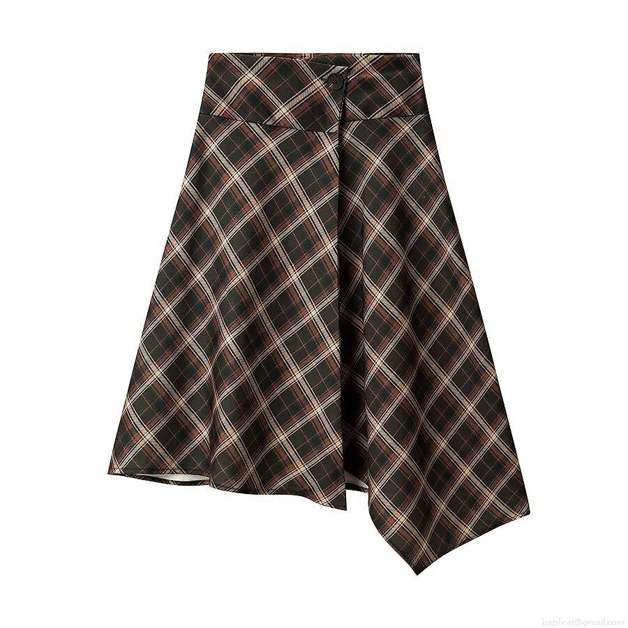 Women's Retro Plaid A-Line Skirt Asymmetric High Waist Polyester Midi Skirt British Style Checkered Pattern Bottoms Streetwear Casual Daily Autumn Outfits