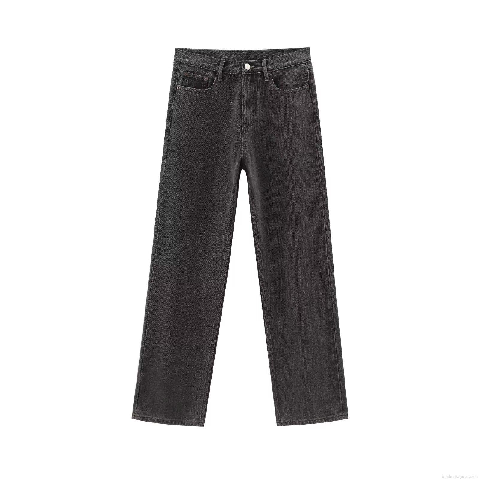 Women's High Waisted Straight Leg Jeans Cotton Blend Denim Casual Western Style Solid Color Five Pocket Long Pants Streetwear For Daily Wear