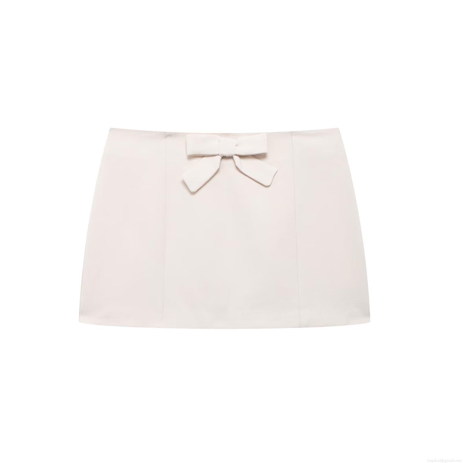 Women's Elegant Creamy White Bow Mini Skirt Solid Color High Waist Polyester Straight Short Skirt For Street Fashion Daily Dating Party Ladies