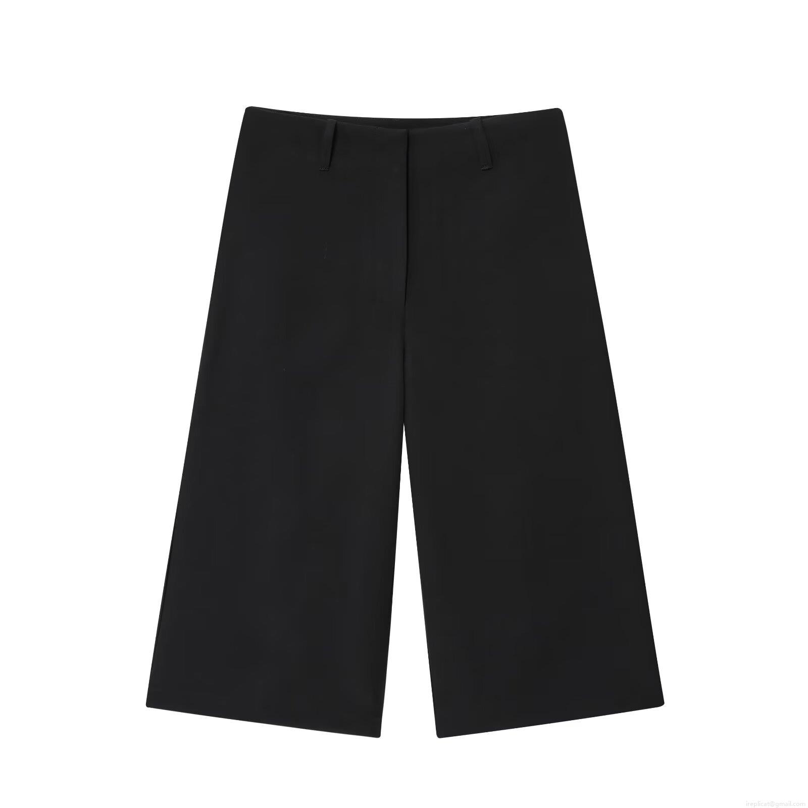Women's Casual Wide Leg Shorts 2025 Autumn Fashion Solid Black Mid Waist Polyester Five-Point Pants Loose Streetwear Knee Length Trousers for Women