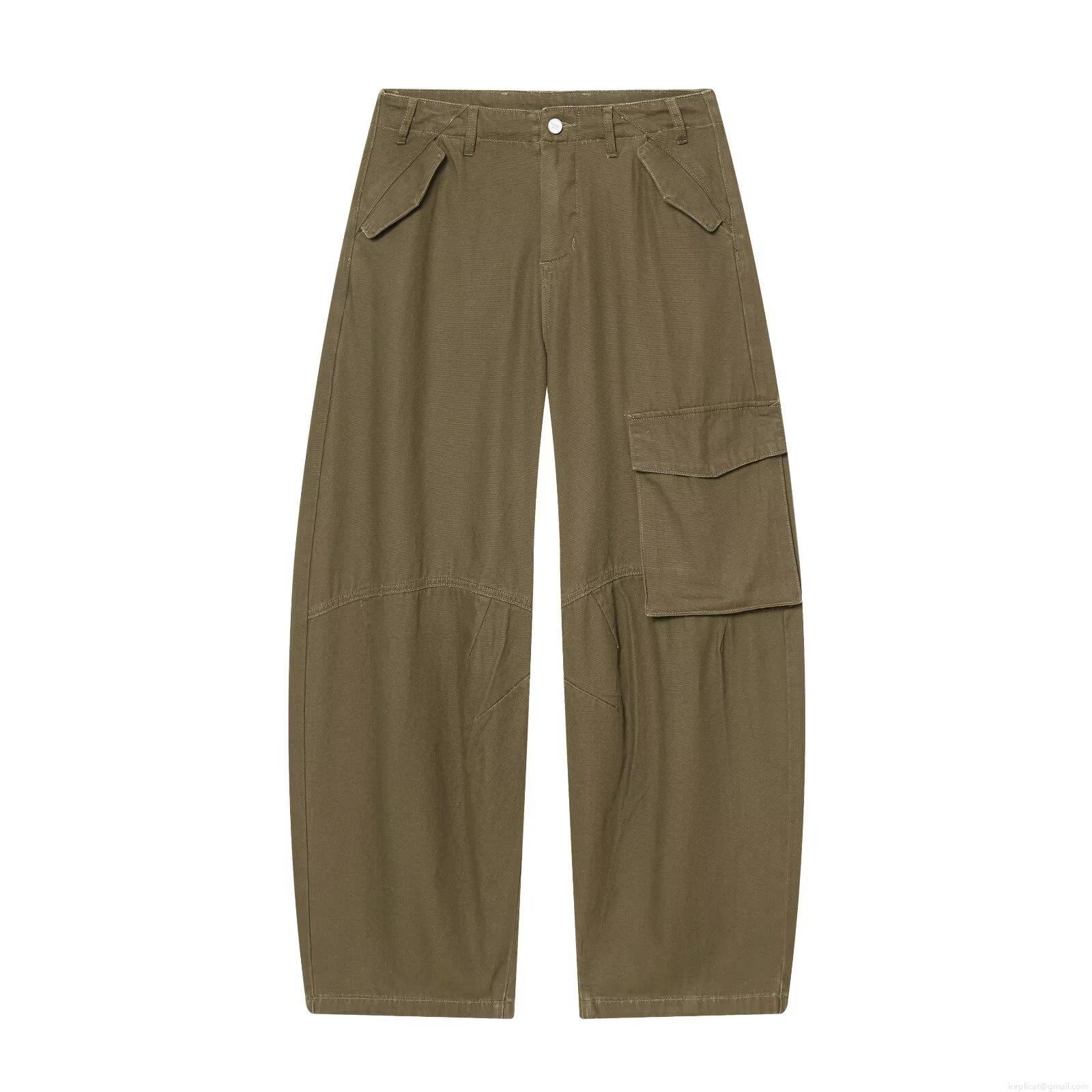 Women's Loose Cargo Pants Oxford Cotton Blend Mid-Waist Wide Leg Trousers with Large Pockets Casual Military Style Trousers for Daily Outdoor Fashion