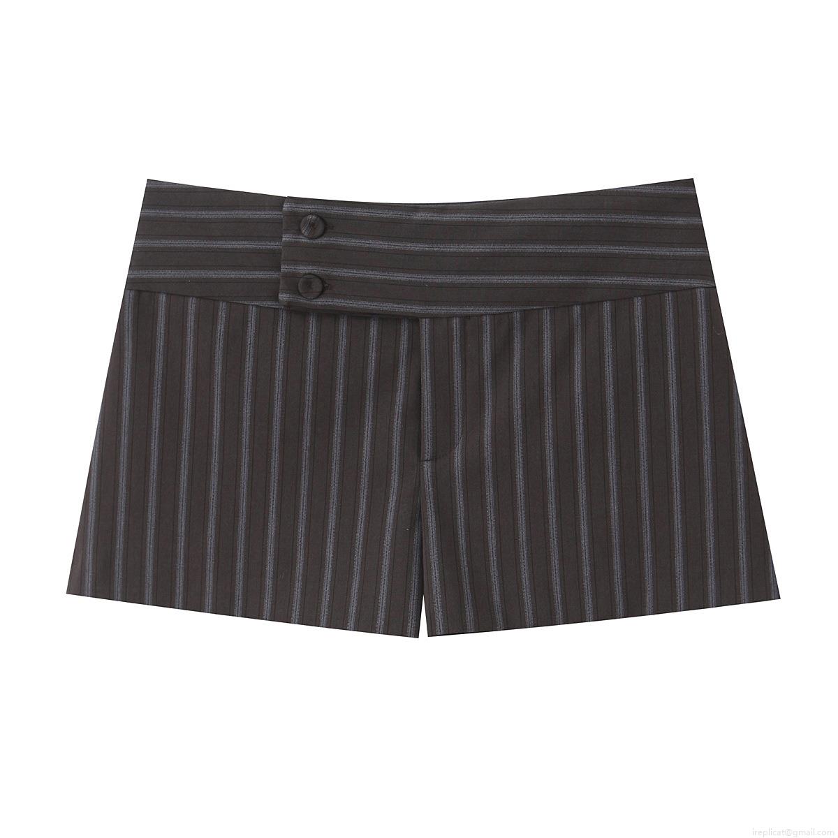 Women's High Waist Striped Shorts Elegant Slim Fit Wide Waistband With Decorative Buttons Casual Vertical Fine Stripes Polyester Spandex Bottoms For Women