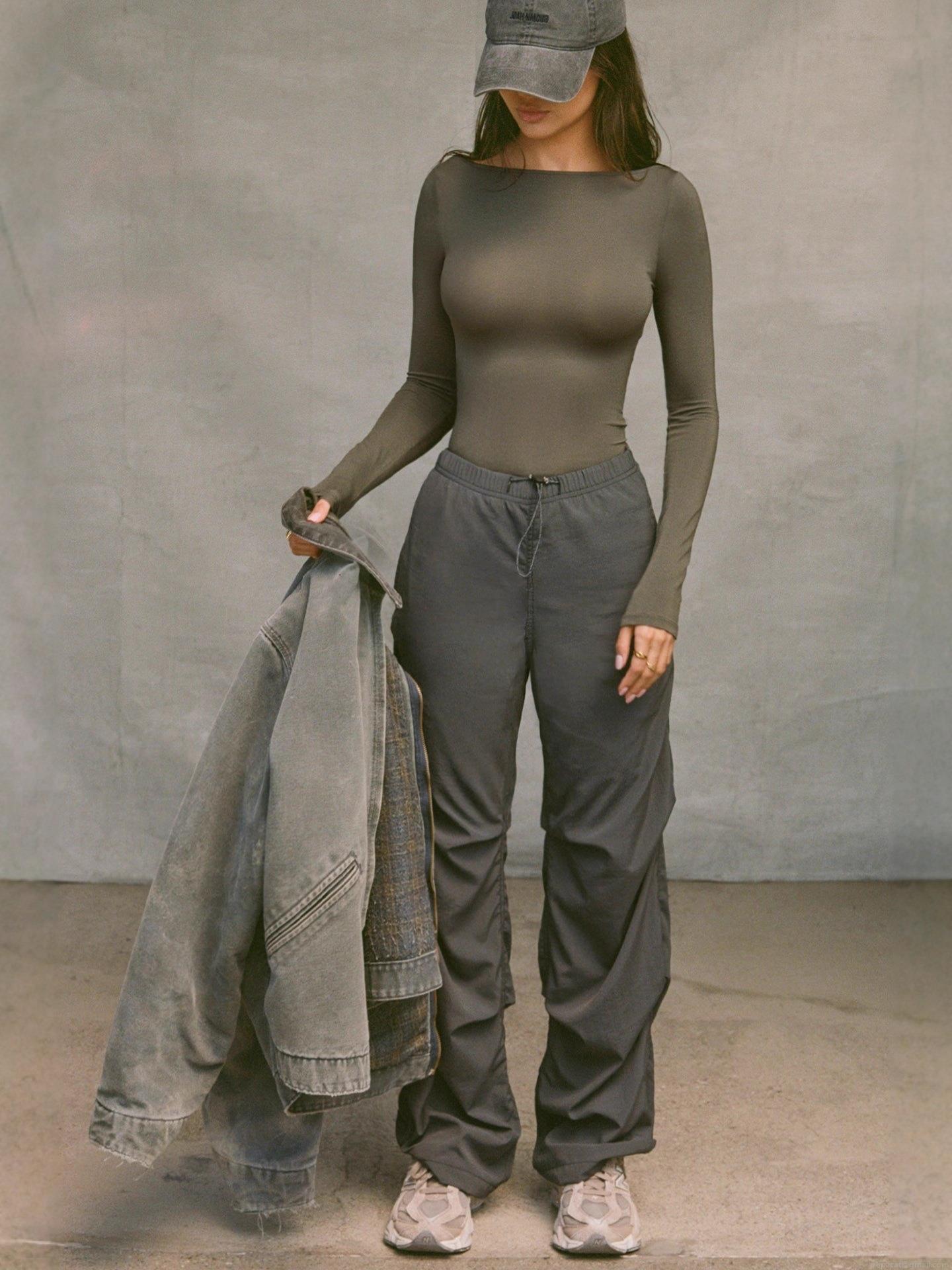 Women's Casual Wide Leg Cargo Pants Cotton Blend Pleated Drawstring High Waist Parachute Trousers Streetwear Fashion Outfits