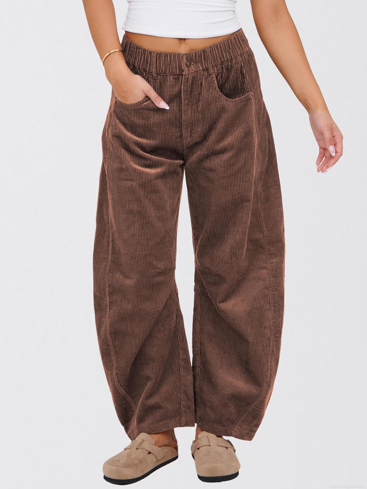 Women High Waist Corduroy Straight Leg Pants Solid Color Loose Casual Trousers With Pockets Autumn Winter Warm Soft Wide Leg Pants For Ladies