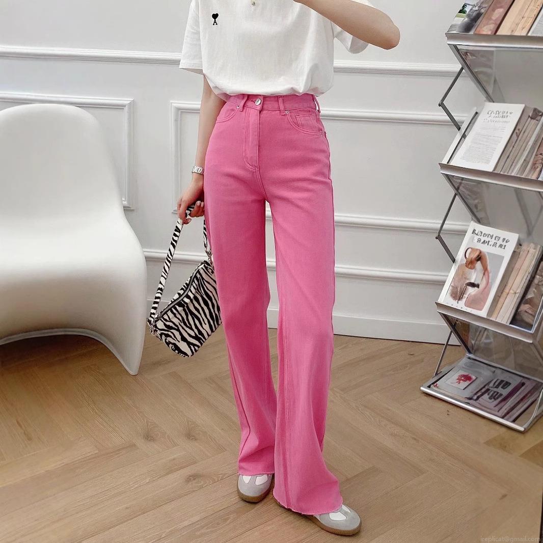 Women's 100% Cotton High Waisted Wide Leg Denim Jeans Straight Loose Fit Casual Streetwear Washed Solid Color Long Pants With Raw Hem Multi Colors