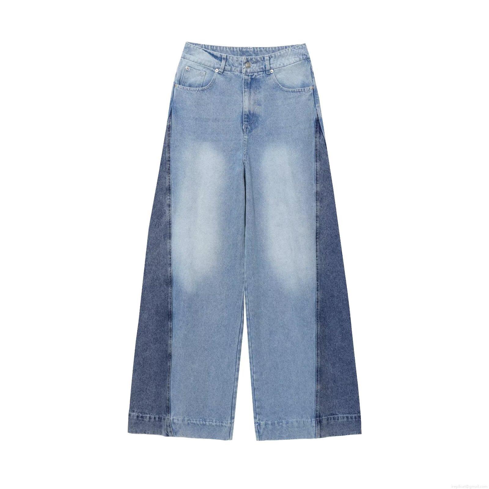 Women's Color Block Wide Leg Jeans Polyester Denim Patchwork High Waisted Casual Streetwear Straight Pants Trousers For Women