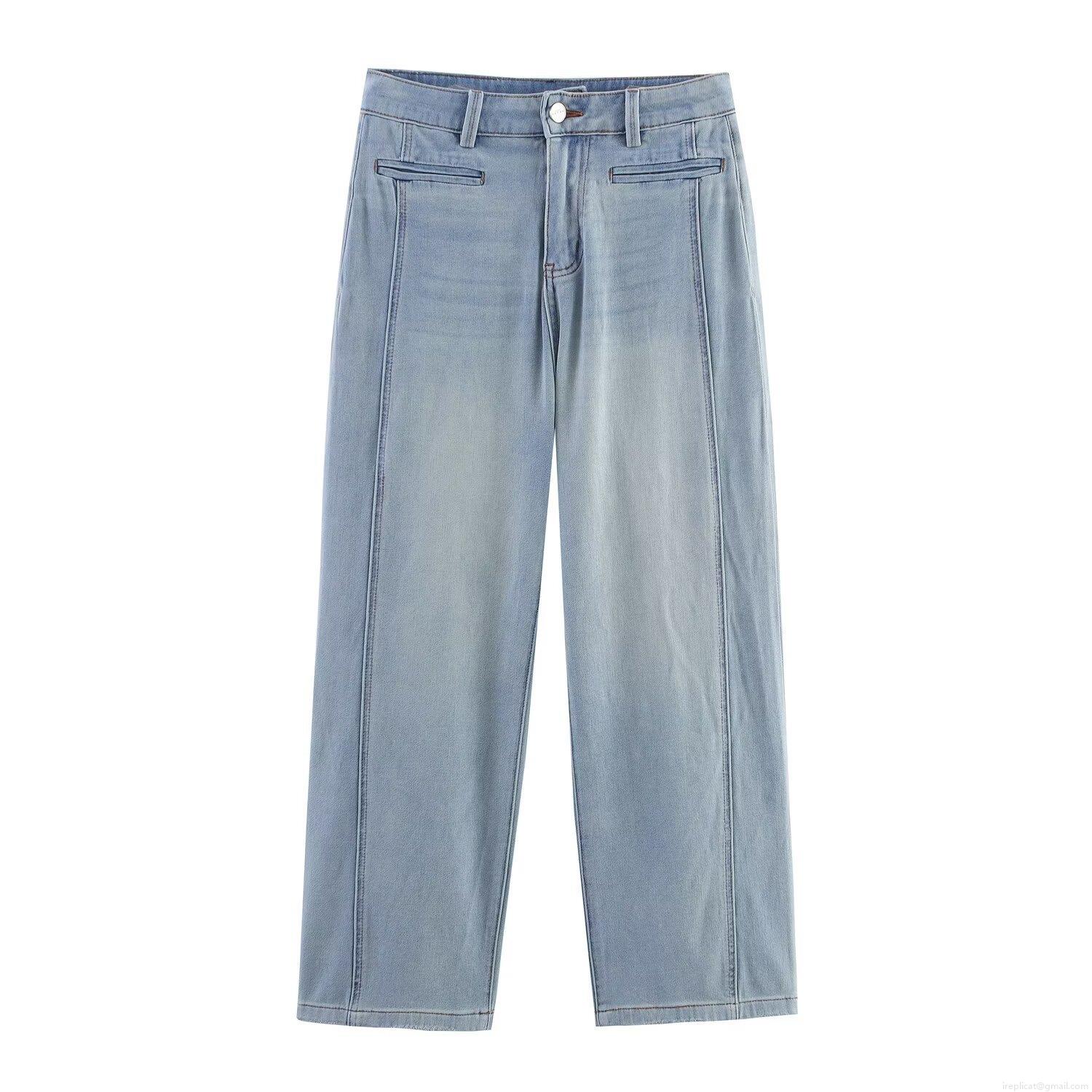 Women's Summer Casual Low Waist Straight Leg Jeans Light Blue Loose Denim Pants With Pockets Fashion Streetwear Trousers For Women