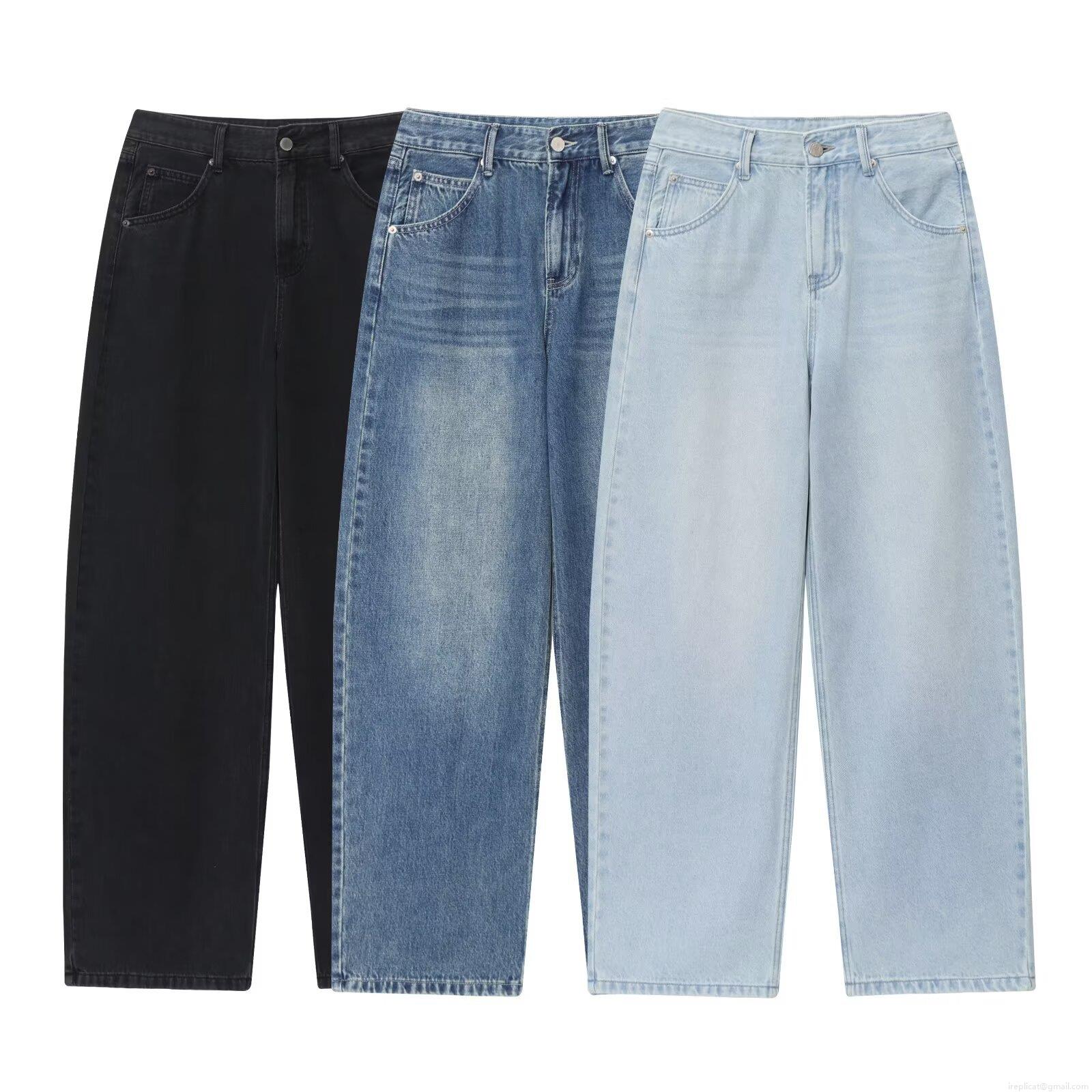 Women Distressed Straight Leg Denim Jeans High Waisted Wide Leg Solid Color Casual Streetwear Pants For Women Daily Outfits Solid Cotton Trousers