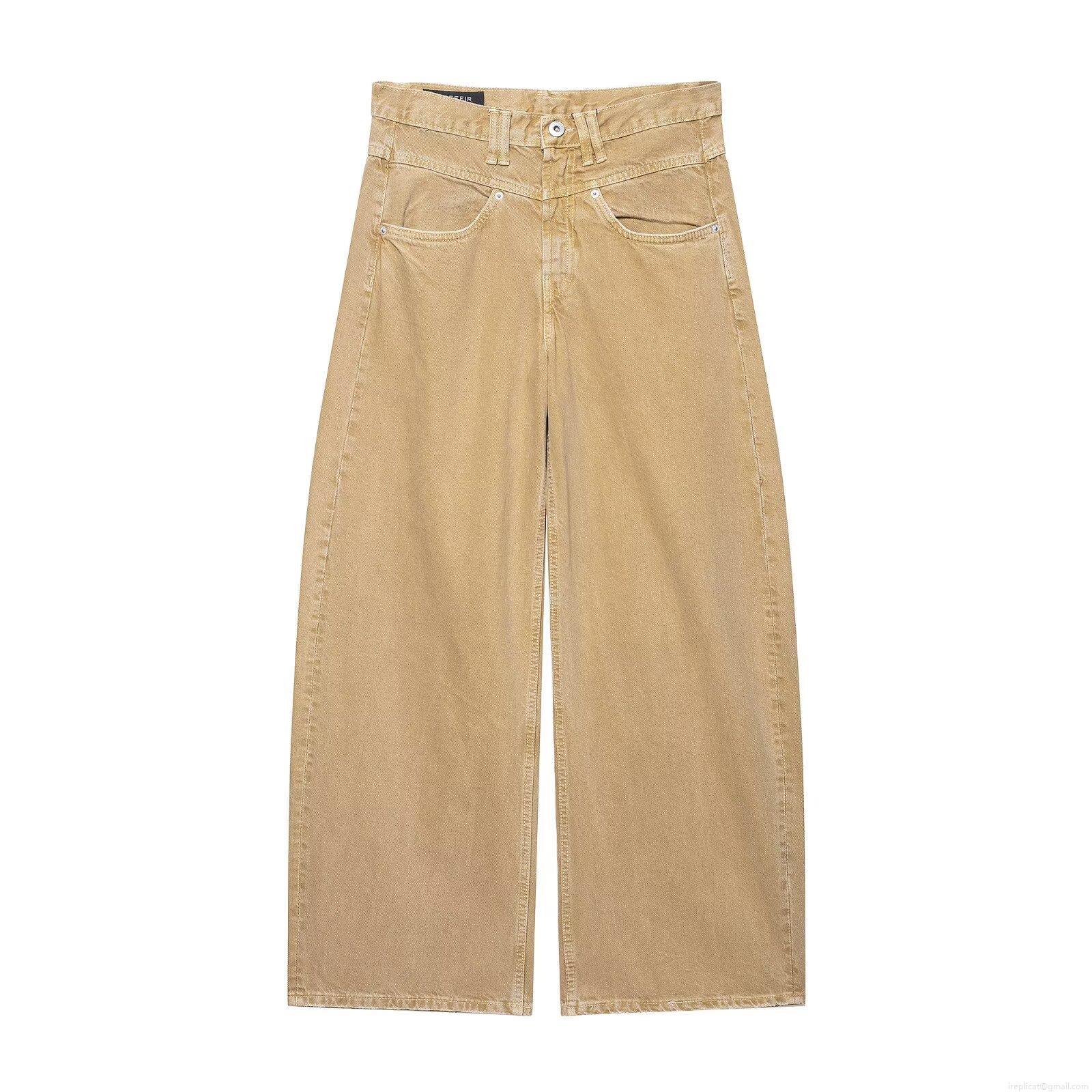 Women's Khaki Low Waist Straight Jeans Polyester Cotton Blend Casual Loose Pants Streetwear Retro Solid Color Denim Trousers For Women