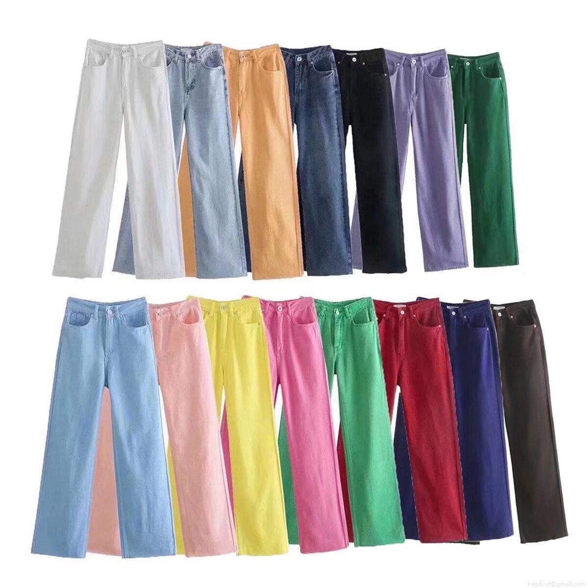 Women's High Waisted Wide Leg Jeans Cotton Blend Denim Straight Pants Casual Raw Hem Trousers For Women Solid Color Winter Autumn Bottoms Fashion Versatile Clothing