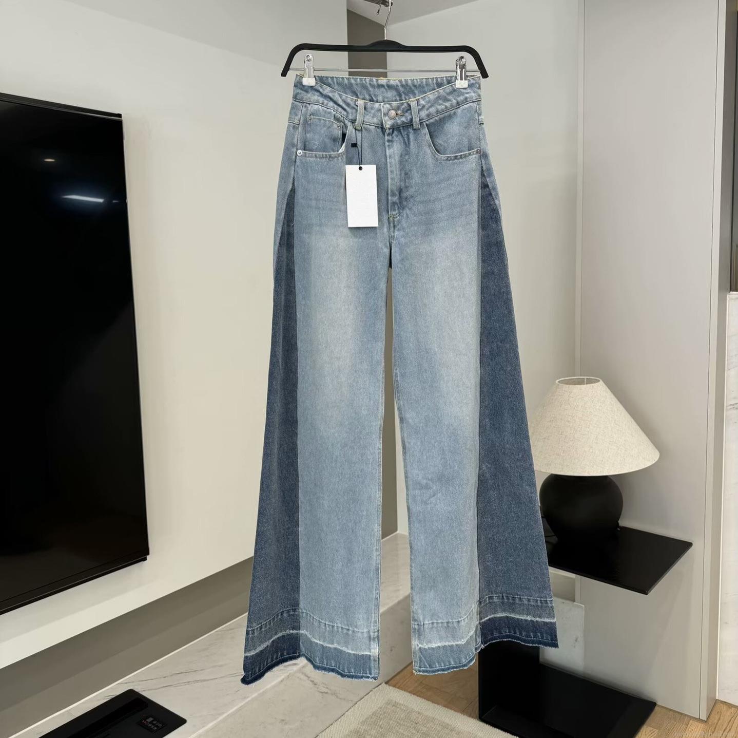 Women's High Waisted Wide Leg Jeans Contrast Color Stitching Denim Pants Raw Hem Loose Straight Trousers Casual Fashion Streetwear Cotton Blend Denim For Ladies Women's High Waisted Wide Leg Jeans Contrast Color Stitching Denim Pants Raw Hem Loose Straight Trousers Casual Fashion Streetwear Cotton Blend Denim For Ladies