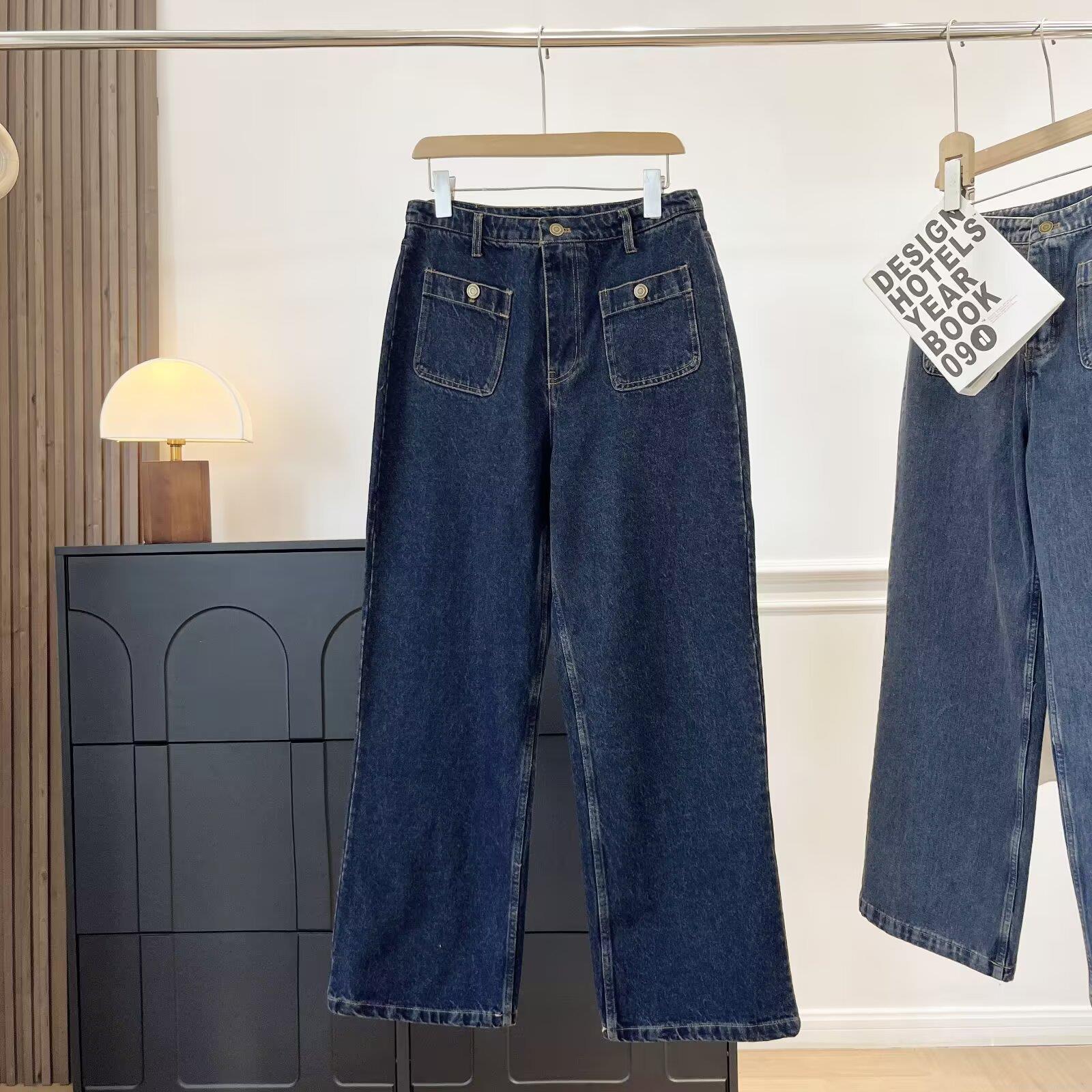 Women's Vintage High Waisted Wide Leg Denim Jeans Casual Loose Fit Straight Trousers With Double Pockets Retro Deep Blue Wash Denim Pants For Ladies Women's Vintage High Waisted Wide Leg Denim Jeans Casual Loose Fit Straight Trousers With Double Pockets Retro Deep Blue Wash Denim Pants For Ladies