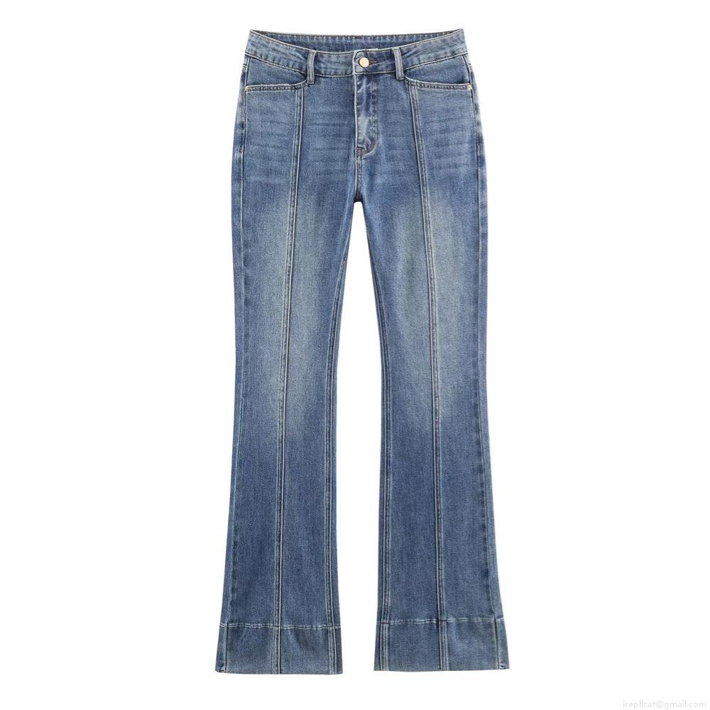 Women's Mid Waist Flared Jeans Vintage Washed Denim Cotton Trousers Slim Fit Bohemian Streetwear Long Pants Stylish Retro Lady Bottoms