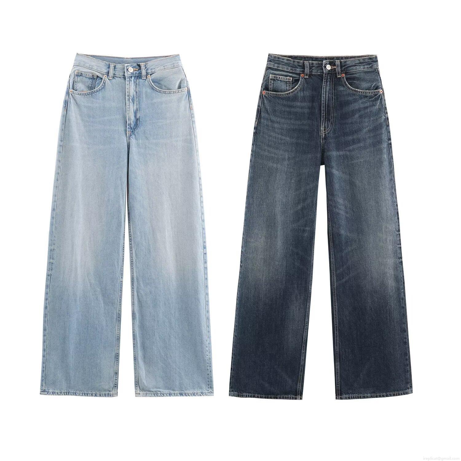 Women's Retro High Waist Wide Leg Jeans Washed Denim Loose Straight Long Trousers Polyester Spandex Fabric Casual Streetwear Pants for Ladies