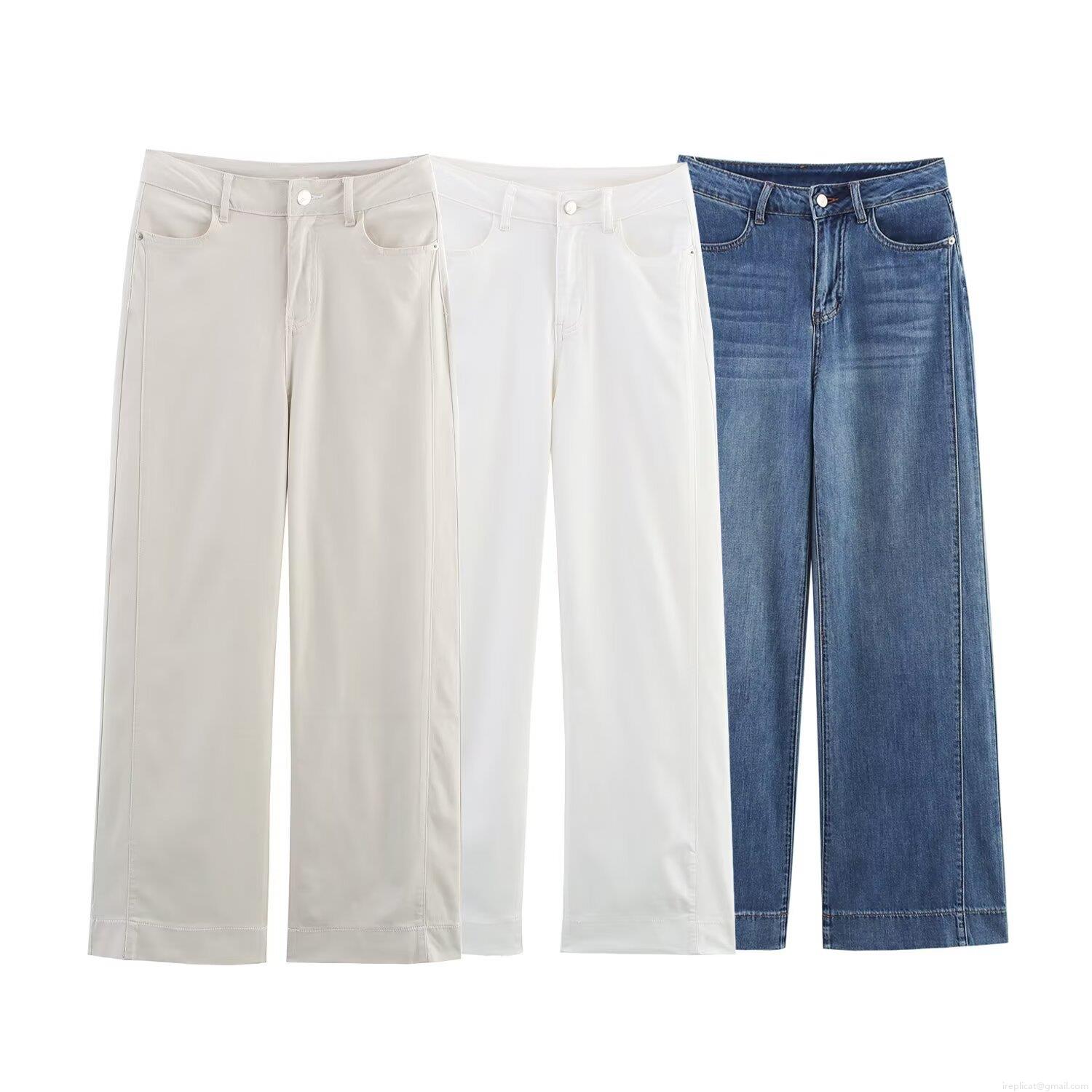 Women High Waisted Wide Leg Jeans Washed Denim Pants Vintage Loose Straight Trousers for Daily Casual Lady