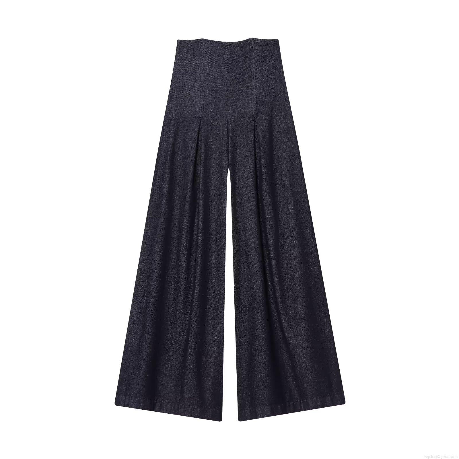 Women's High Waist Wide Leg Denim Jeans Washed Retro Solid Color Casual Straight Cotton Pants For Ladies Daily Wear Fashion Bottoms