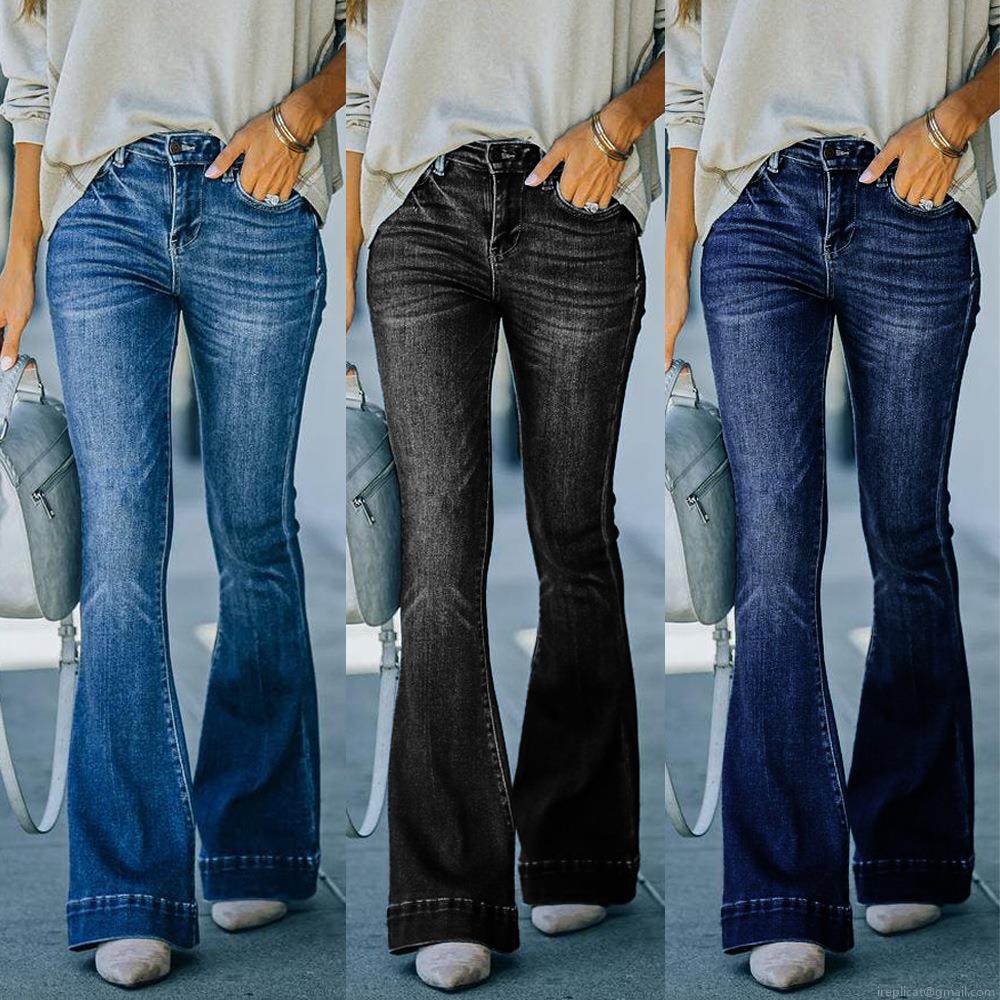 Women's High Waist Flared Jeans Retro Washed Slim Fit Stretch Denim Bell Bottom Pants Casual Streetwear Fashion Long Trousers for Women