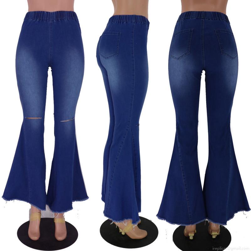 Women's High Waisted Ripped Flare Jeans High Stretch Cotton Blend Bell Bottom Denim Pants With Raw Hem Casual Streetwear