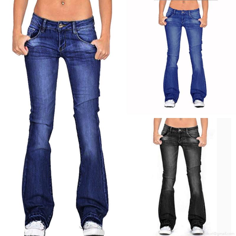 Women's Vintage Low Waist Slim Fit Flare Jeans Stretch Cotton Blend Bell Bottom Denim Pants Washed Distressed Streetwear Long Trousers for Women