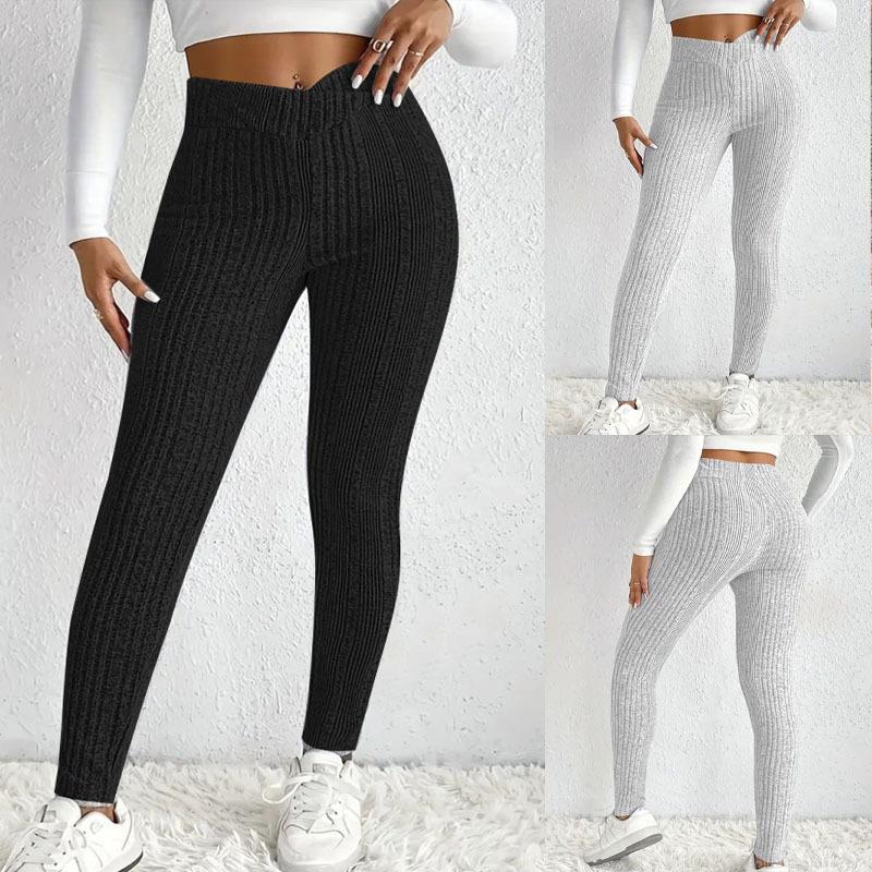 Women Plus Size Ribbed Leggings High Waist Slim Fit Tight Pants Elastic Polyester Spandex Yoga Casual Athletic Long Trousers
