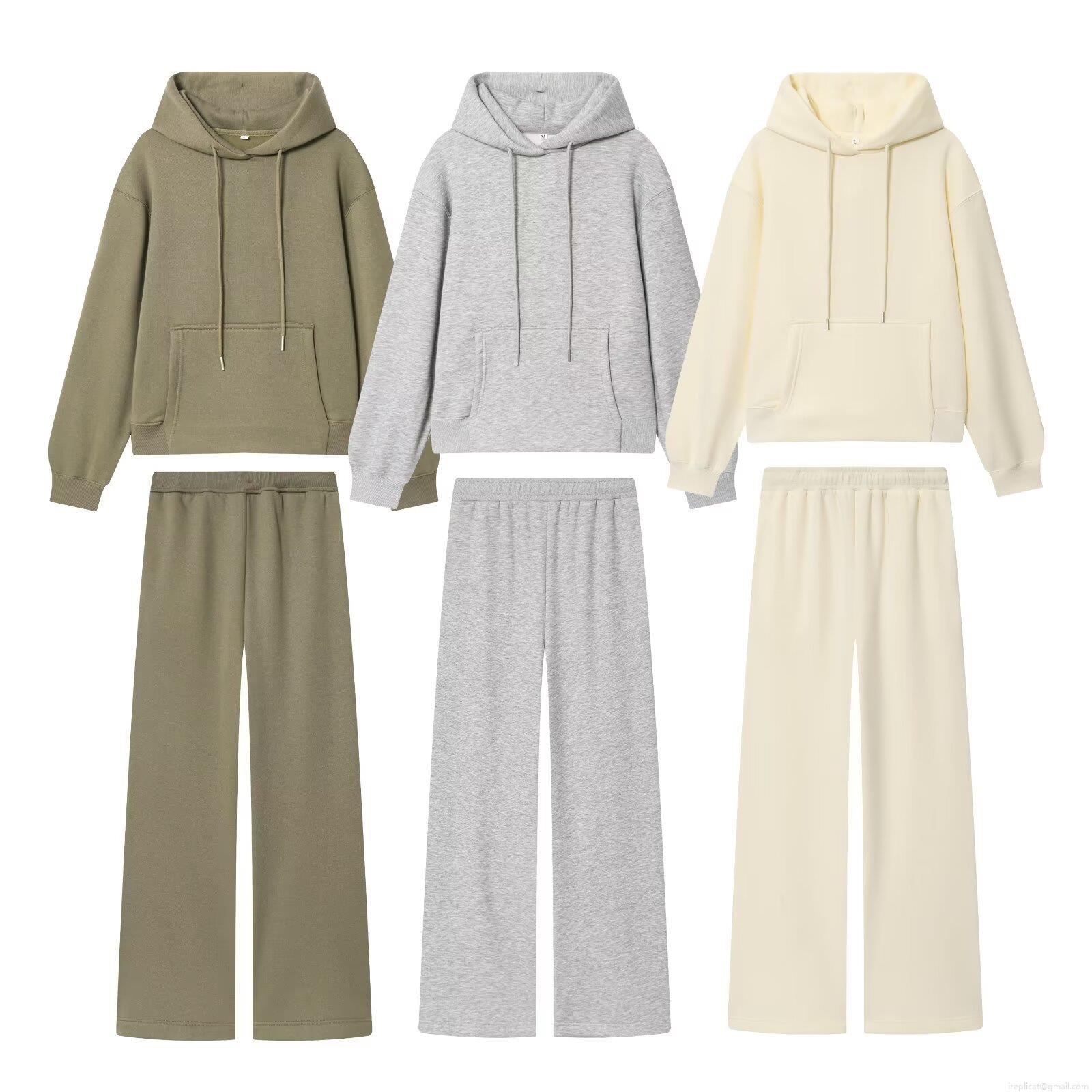 Women's Casual Solid Color Loungewear Set Fleece Lined Drawstring Hoodie and Wide Leg Pants Two Piece Outfits Soft Knit Sweatshirt Streetwear Women's Casual Solid Color Loungewear Set Fleece Lined Drawstring Hoodie and Wide Leg Pants Two Piece Outfits Soft Knit Sweatshirt Streetwear